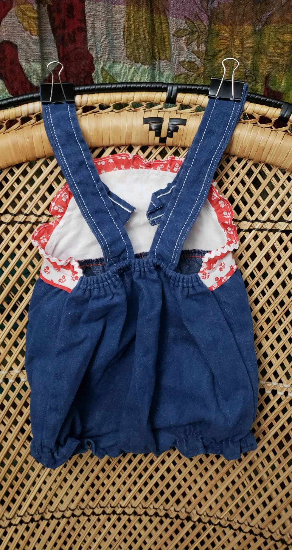80s Floral Blue Jean Baby Romper 12m - Image 2