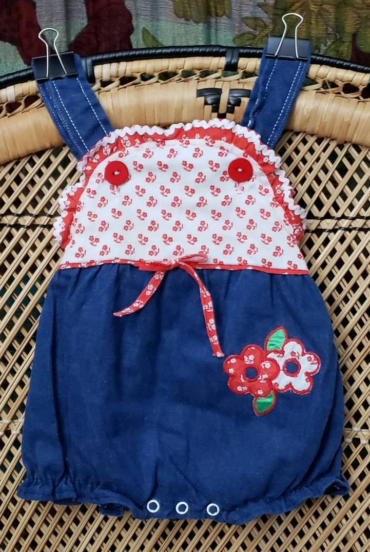 80s Floral Blue Jean Baby Romper 12m - Image 3