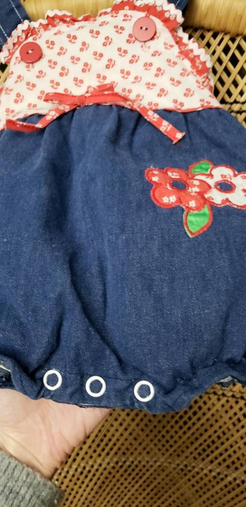 80s Floral Blue Jean Baby Romper 12m - Image 5
