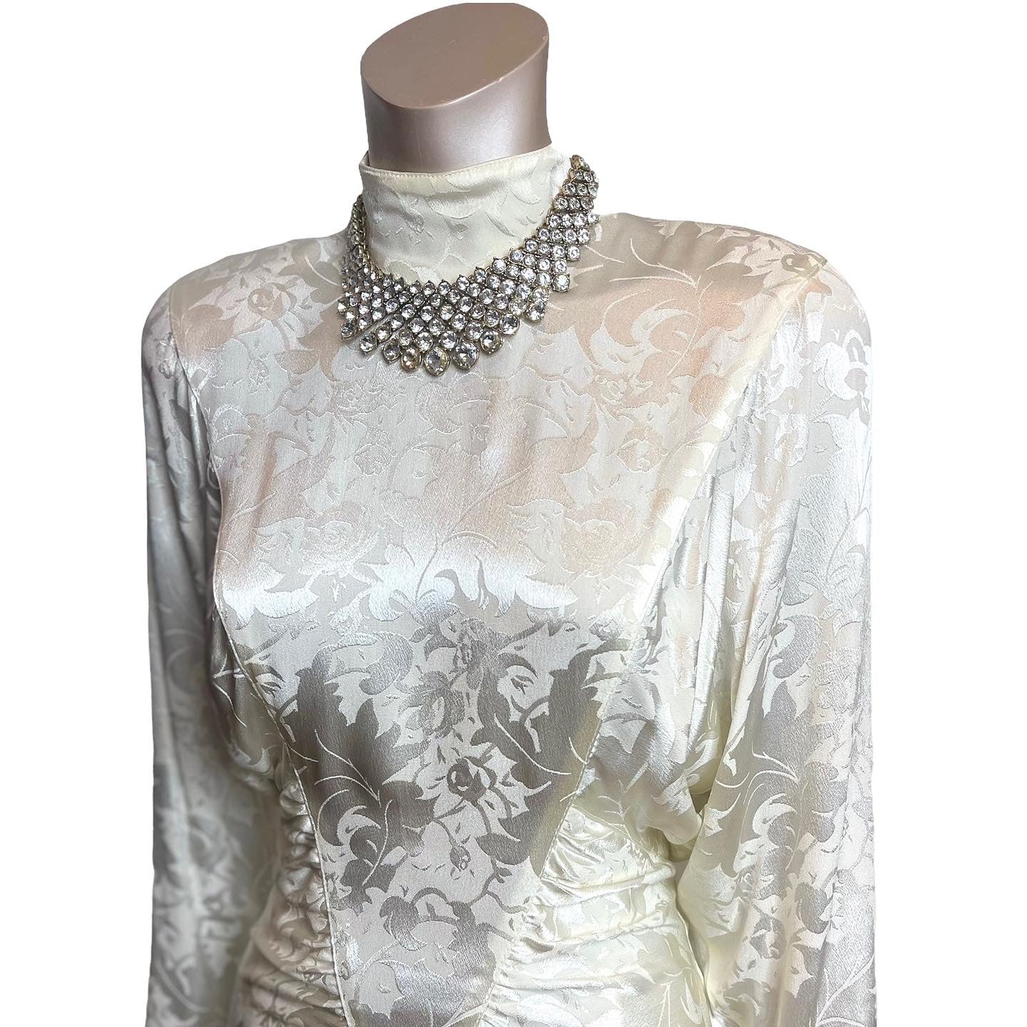 80s Floral High Neck Dress With Peplum Back Tie Waist By Barbara Barbara - Image 5