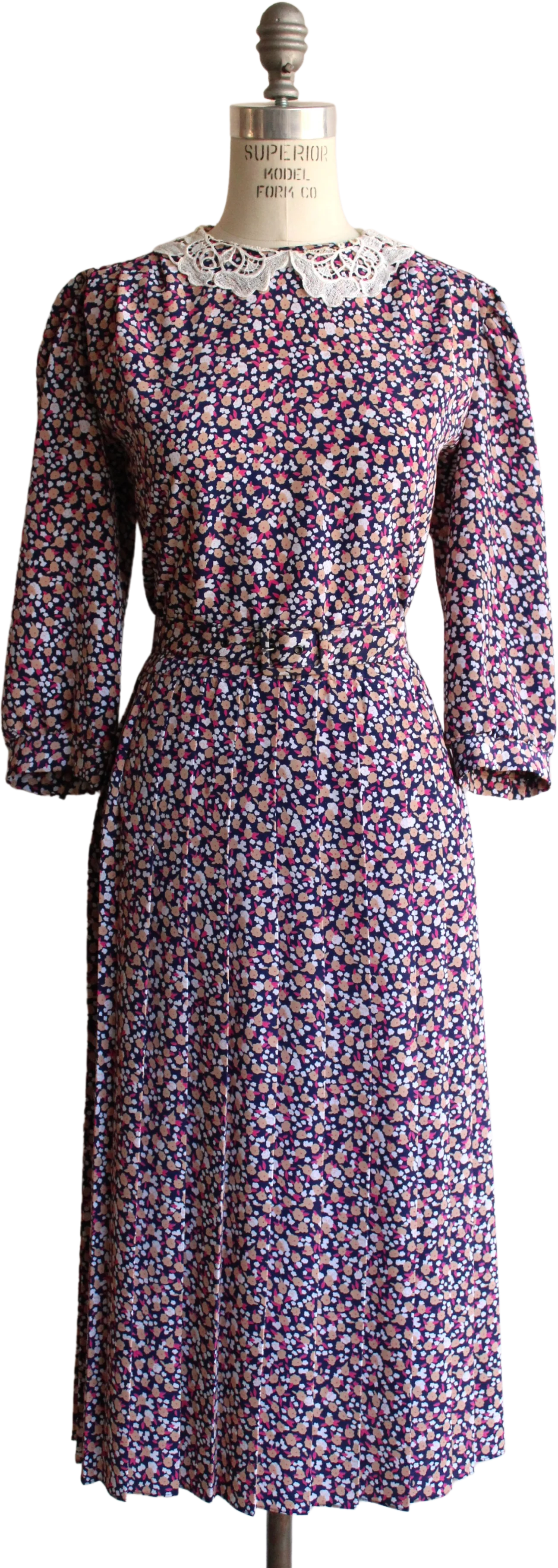 80s Floral Print Dress With Lace Collar By Lisa Ii
