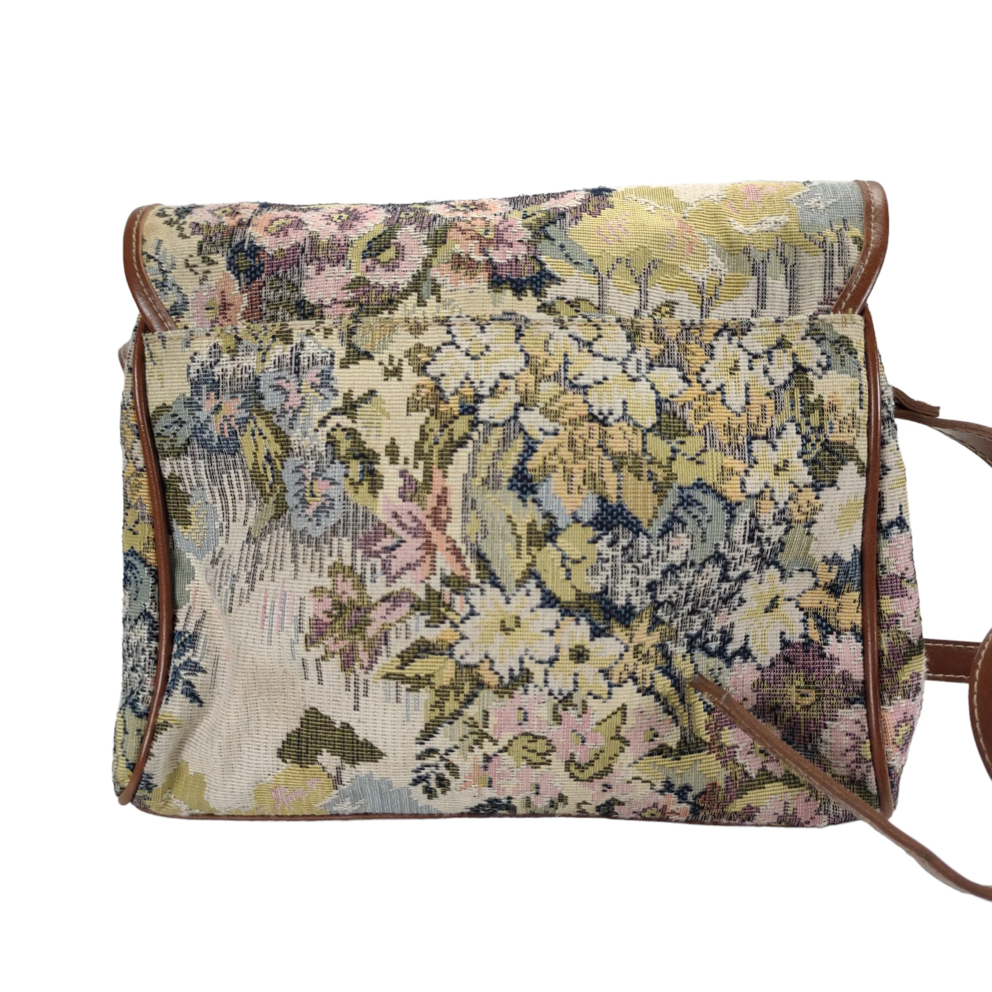 80s Floral Tapestry Shoulder Purse Crossbody Leather By Liz Claiborne - Image 6