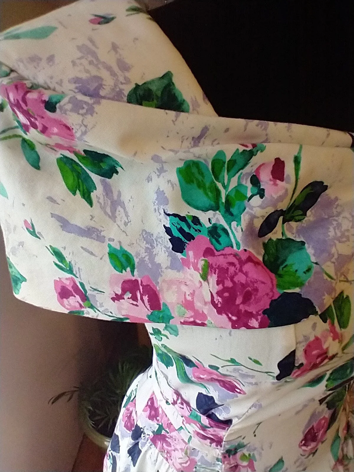 80s Floral White Fit and Flare Off The Shoulder Short Sleeve Dress Basque Waist Size Small by Byer Too! - Image 8