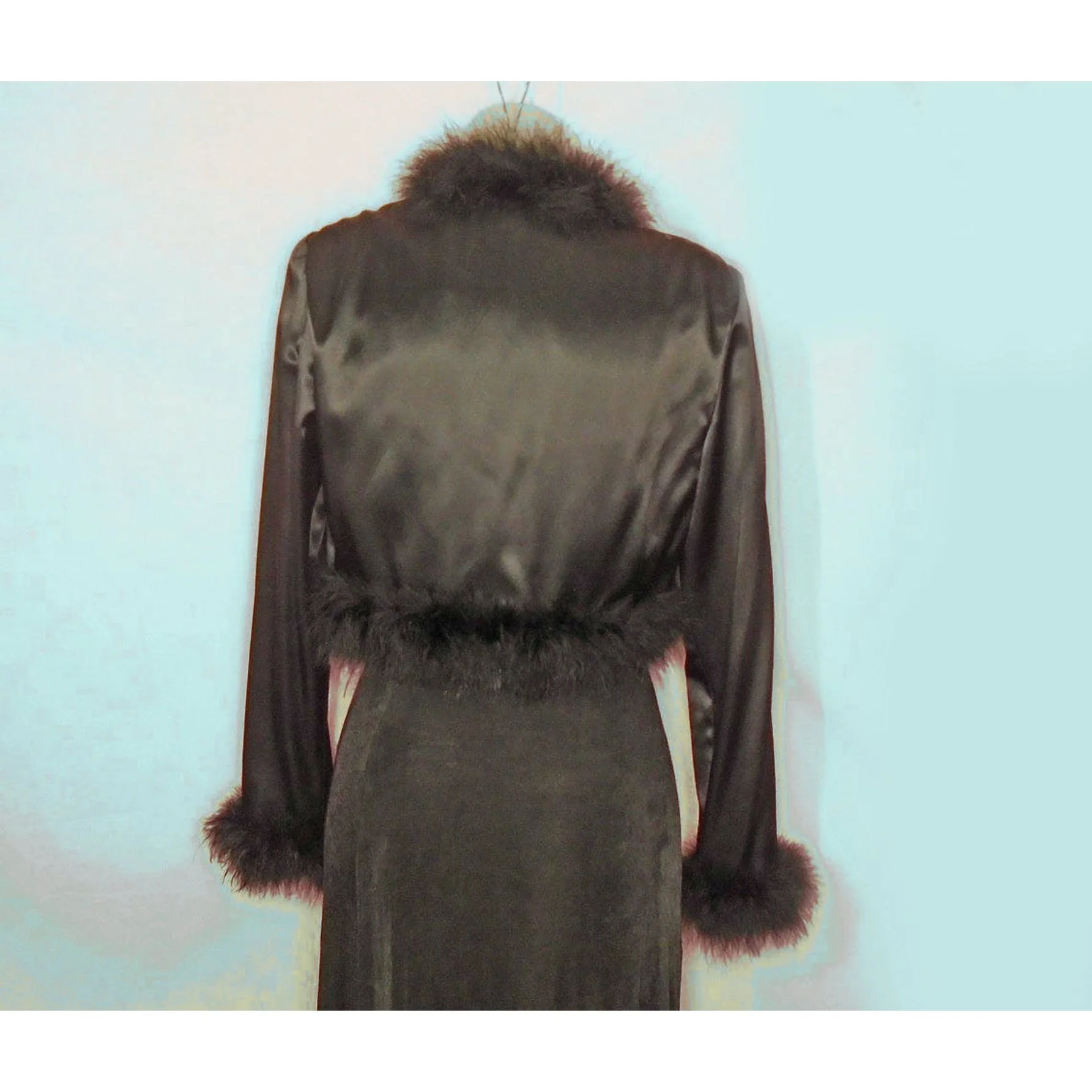 80s Formal Bolero, Maribou Feather Trim, Black Jacket By Jump - Image 2