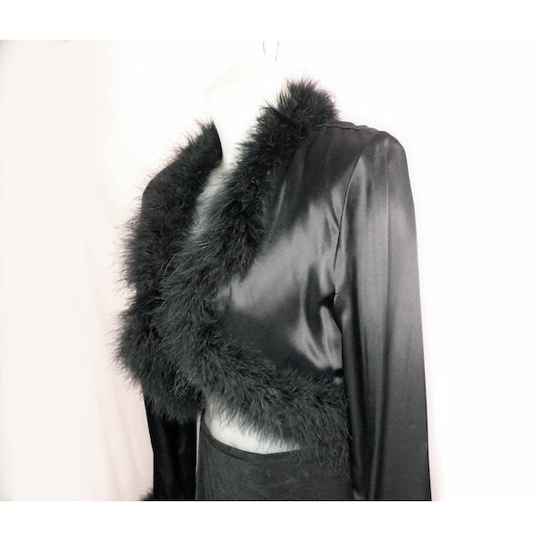 80s Formal Bolero, Maribou Feather Trim, Black Jacket By Jump - Image 4