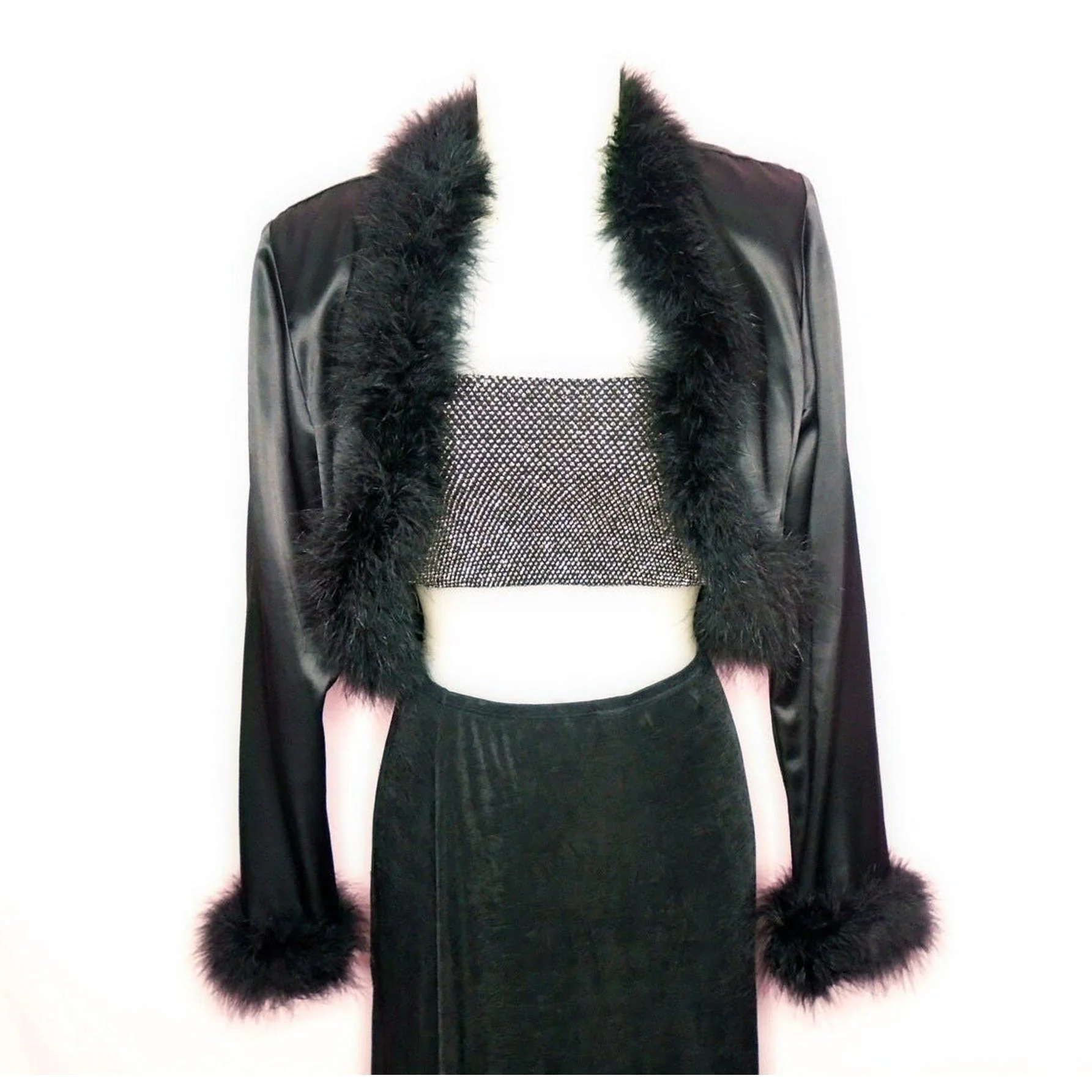 80s Formal Bolero, Maribou Feather Trim, Black Jacket By Jump - Image 6