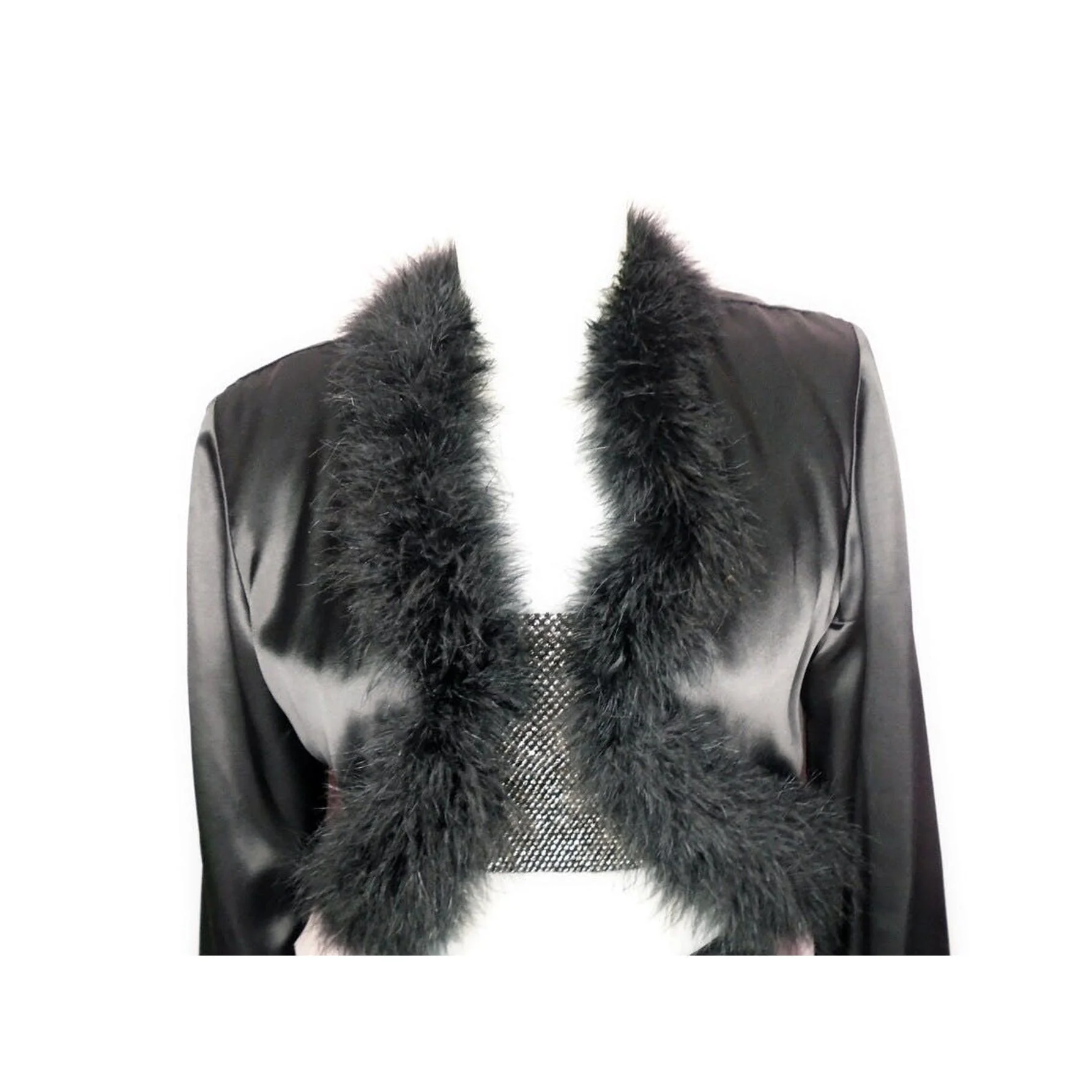 80s Formal Bolero, Maribou Feather Trim, Black Jacket By Jump - Image 7