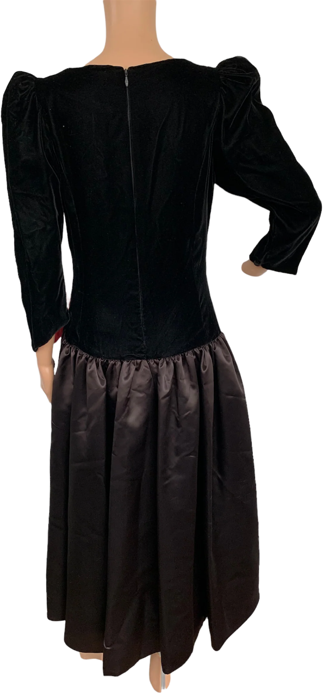 80s Formal Prom Party Velvet And Satin Red Bow Dress S - Image 2