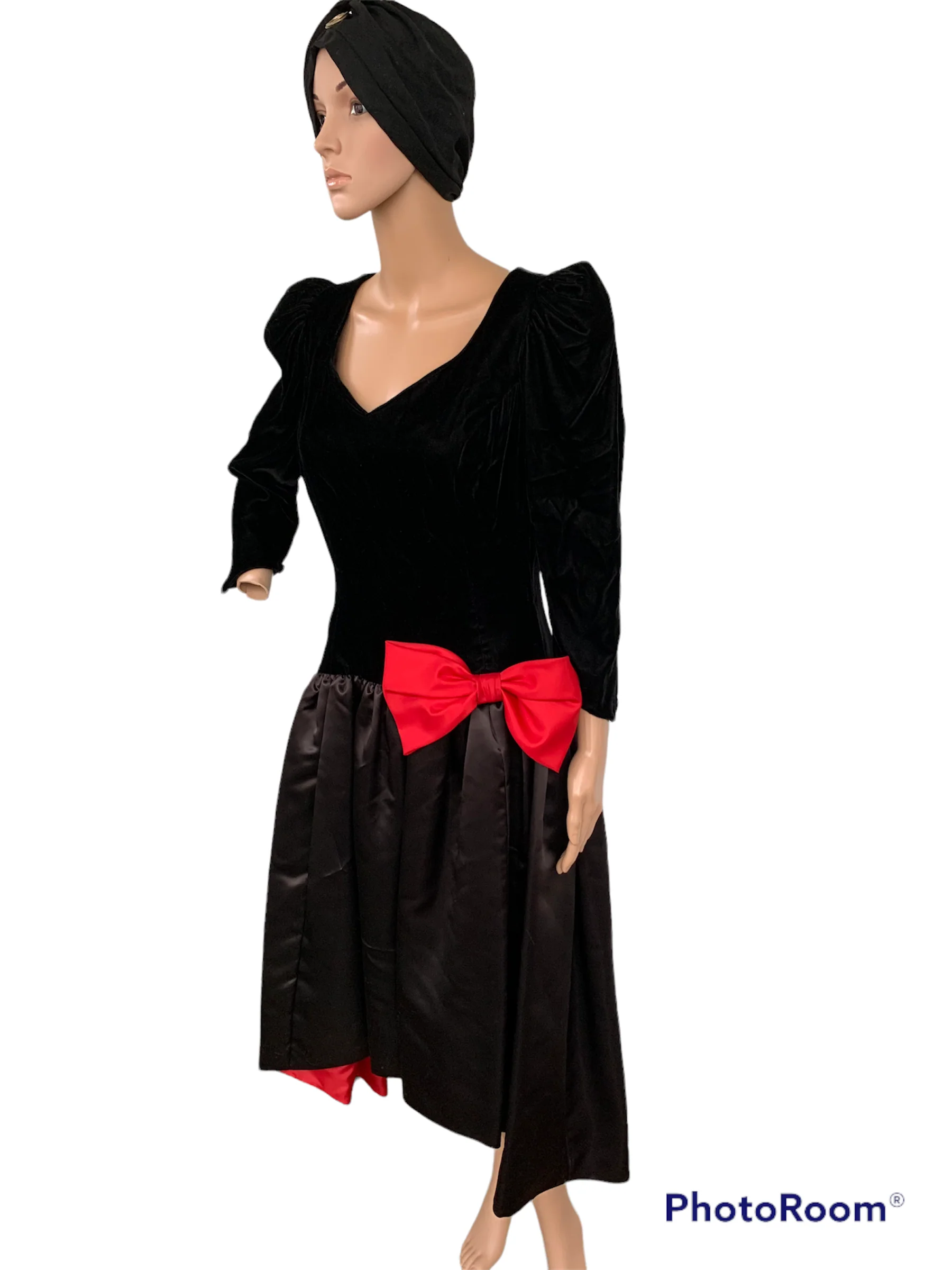80s Formal Prom Party Velvet And Satin Red Bow Dress S - Image 6