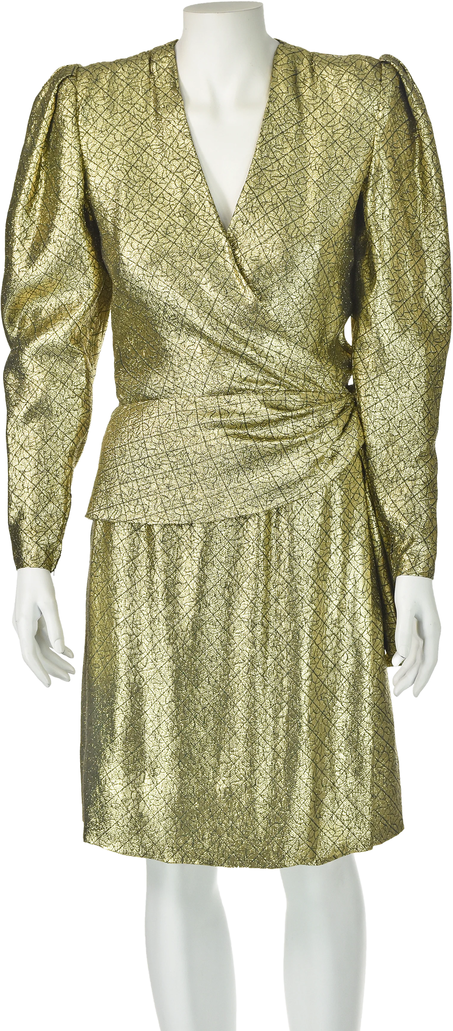 80s French Couture Gold Lamè Two Piece Coctail Dress By Philippe Venet