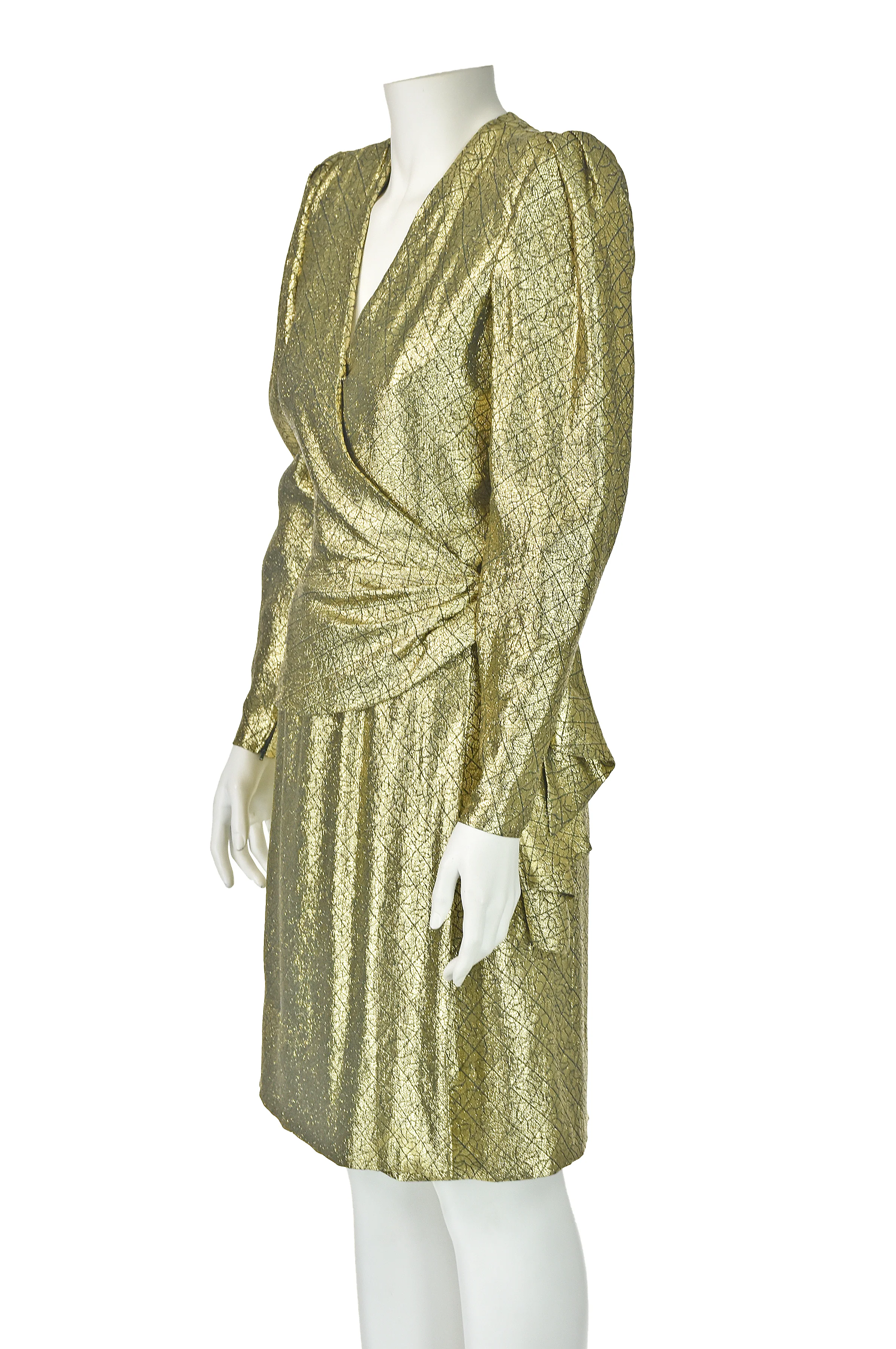 80s French Couture Gold Lamè Two Piece Coctail Dress By Philippe Venet - Image 4