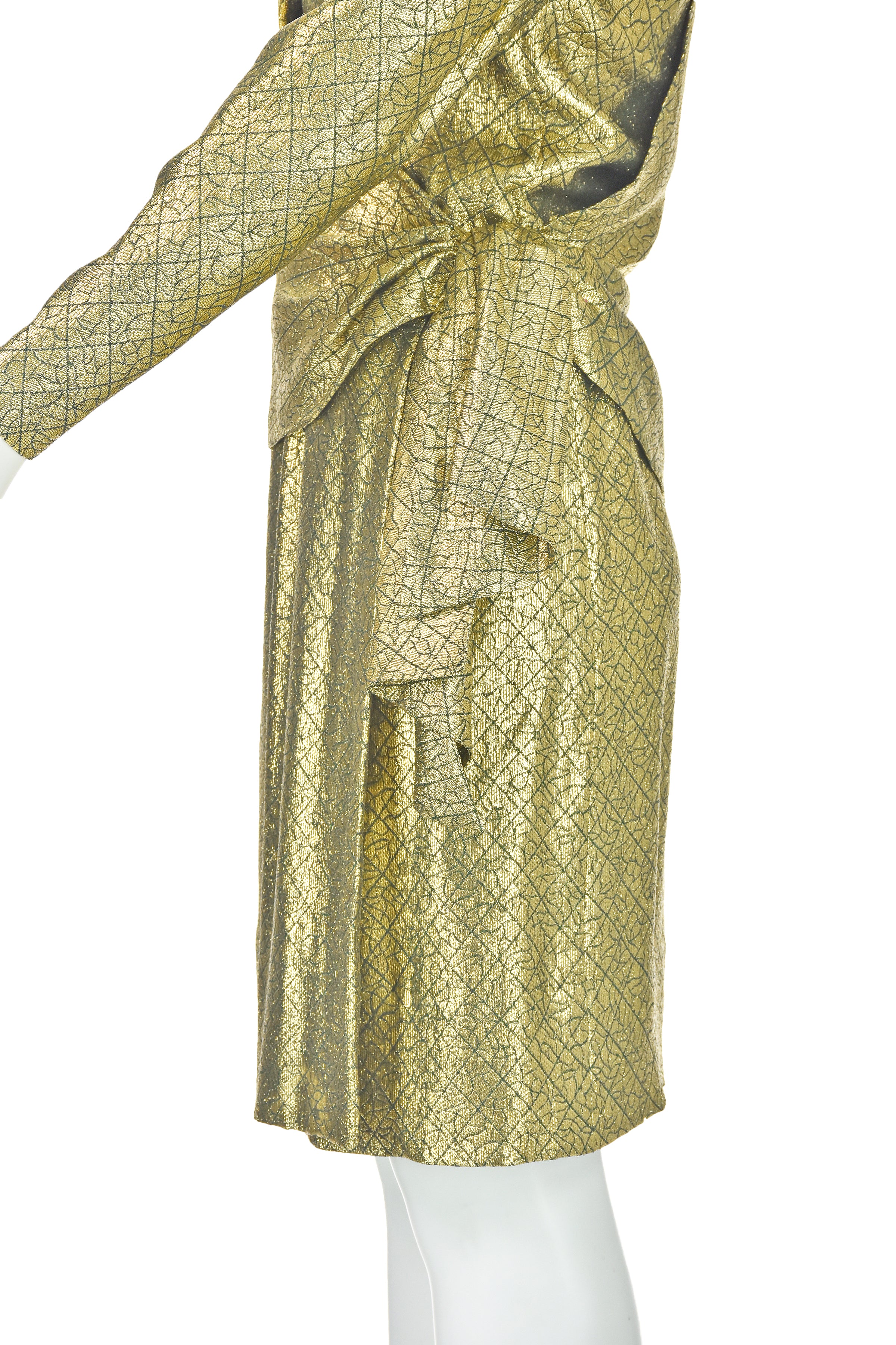 80s French Couture Gold Lamè Two Piece Coctail Dress By Philippe Venet - Image 5