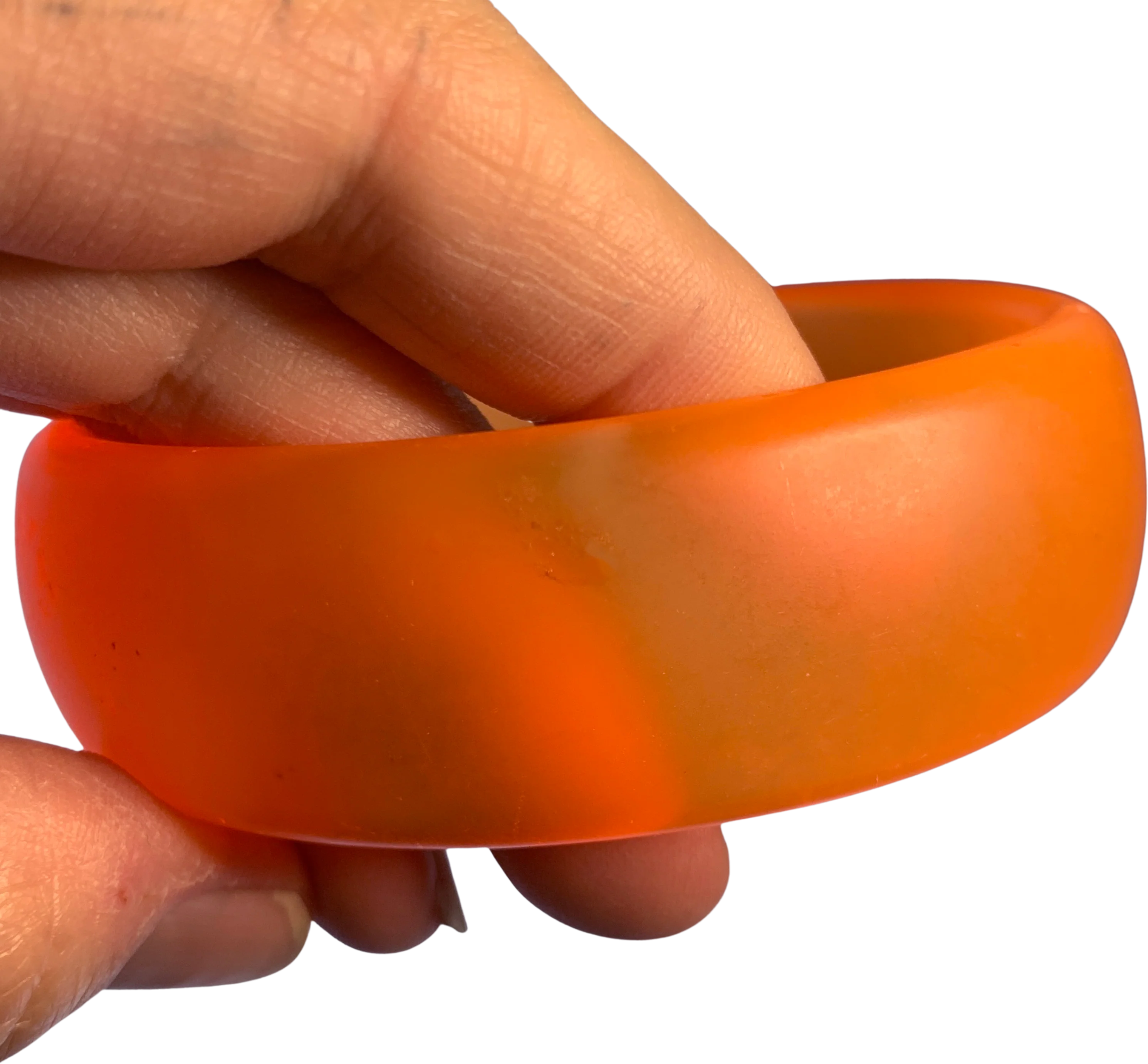 80s Frosted Orange Wide Lucite Plastic Bangle Bracelet - Image 2