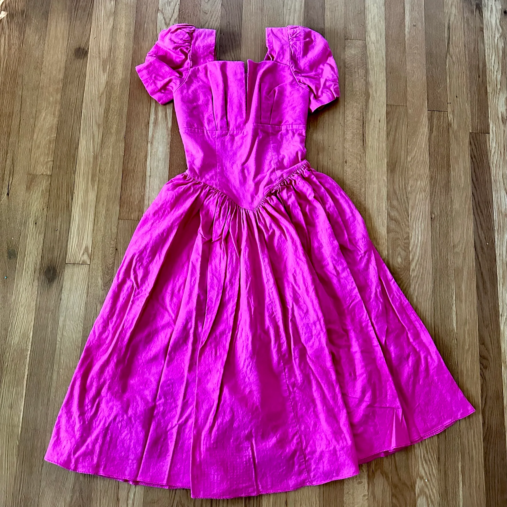 80s Fuchsia Pink Puff Sleeve Fit And Flare Dress By Robbie Bee - Image 3