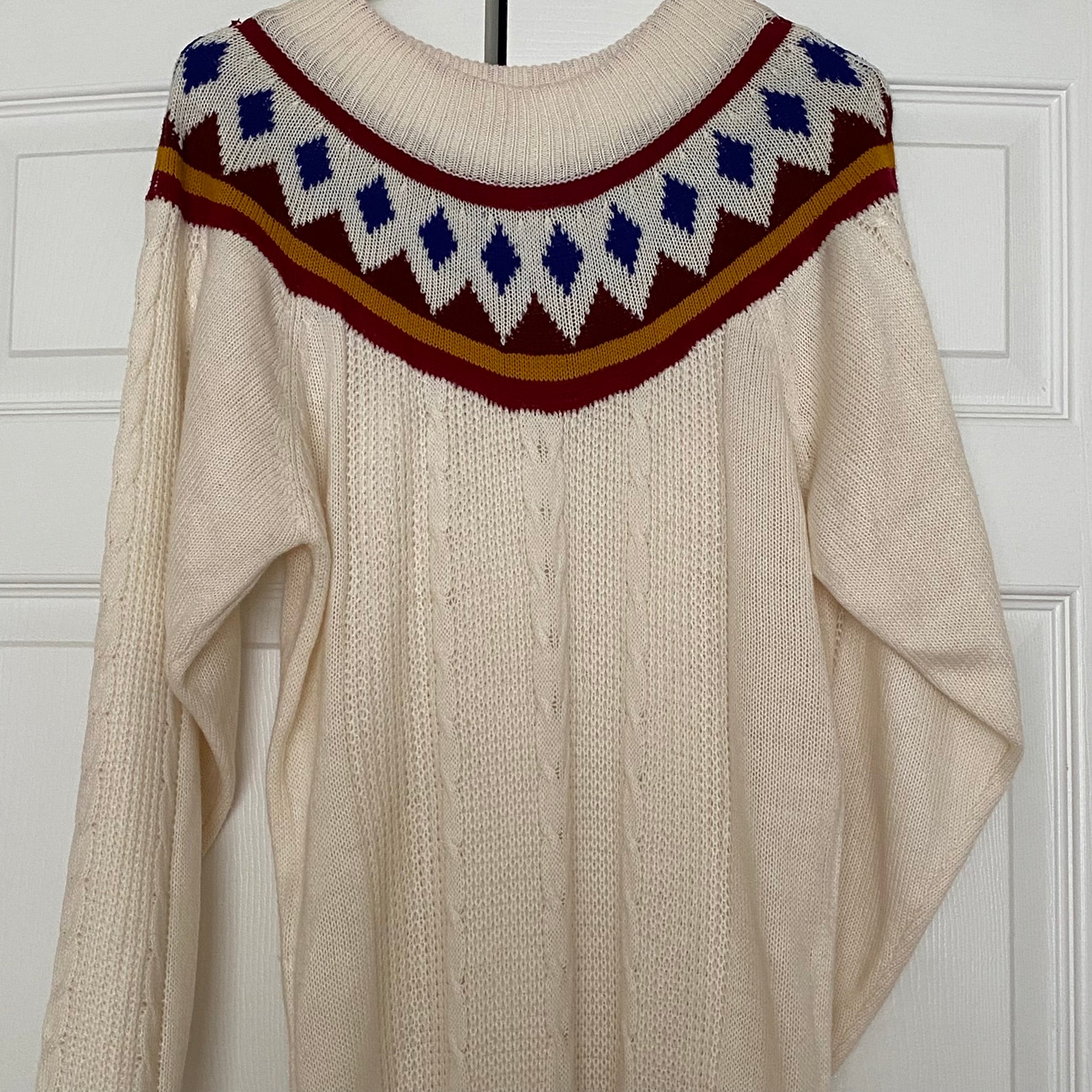 80s Full Length Sweater Dress Nordic Geometric Yoke By Darian - Image 6