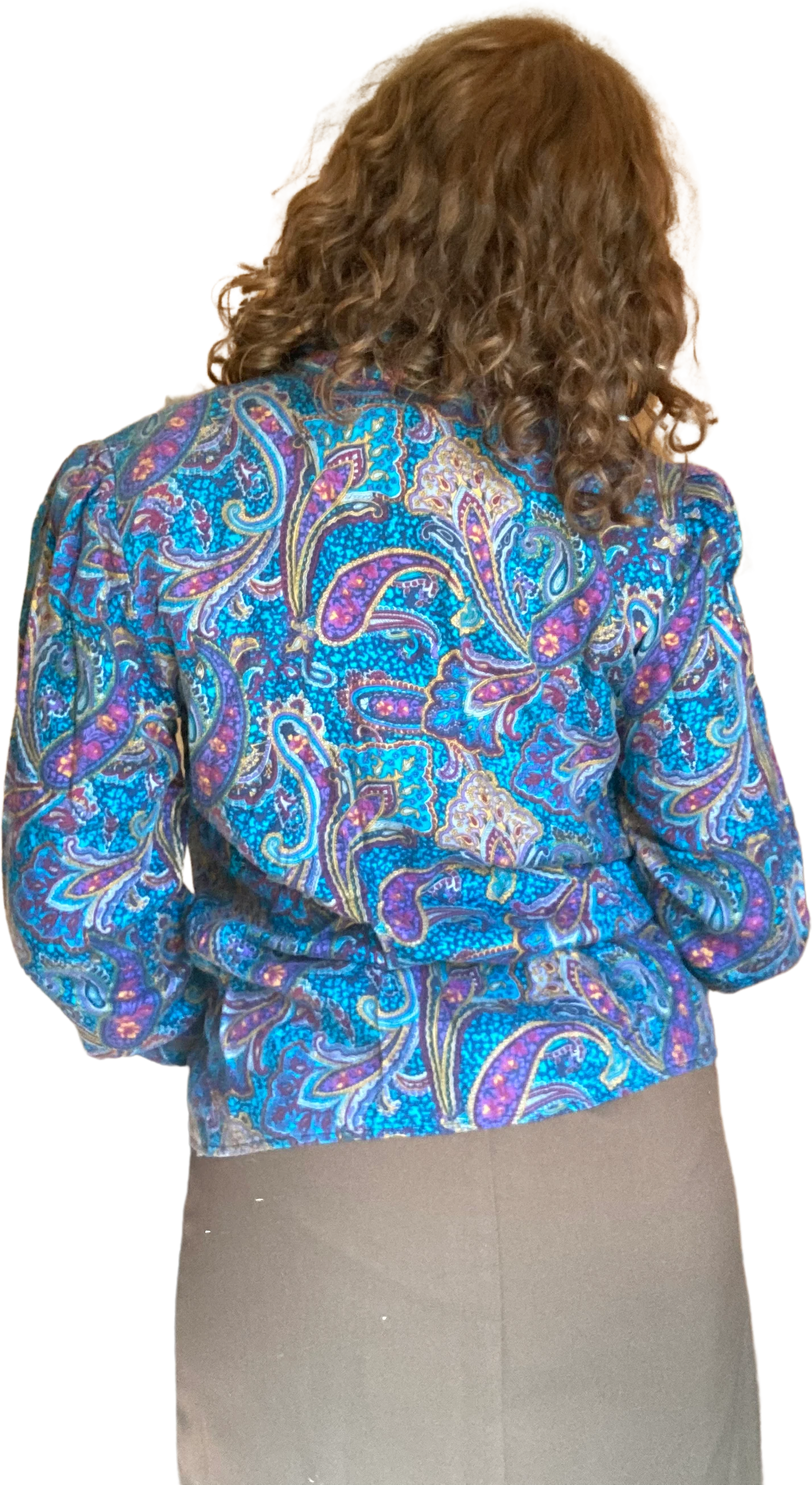80s Funky Paisley Pattern Button Up W Shoulder Padd By Leslie Fay - Image 2