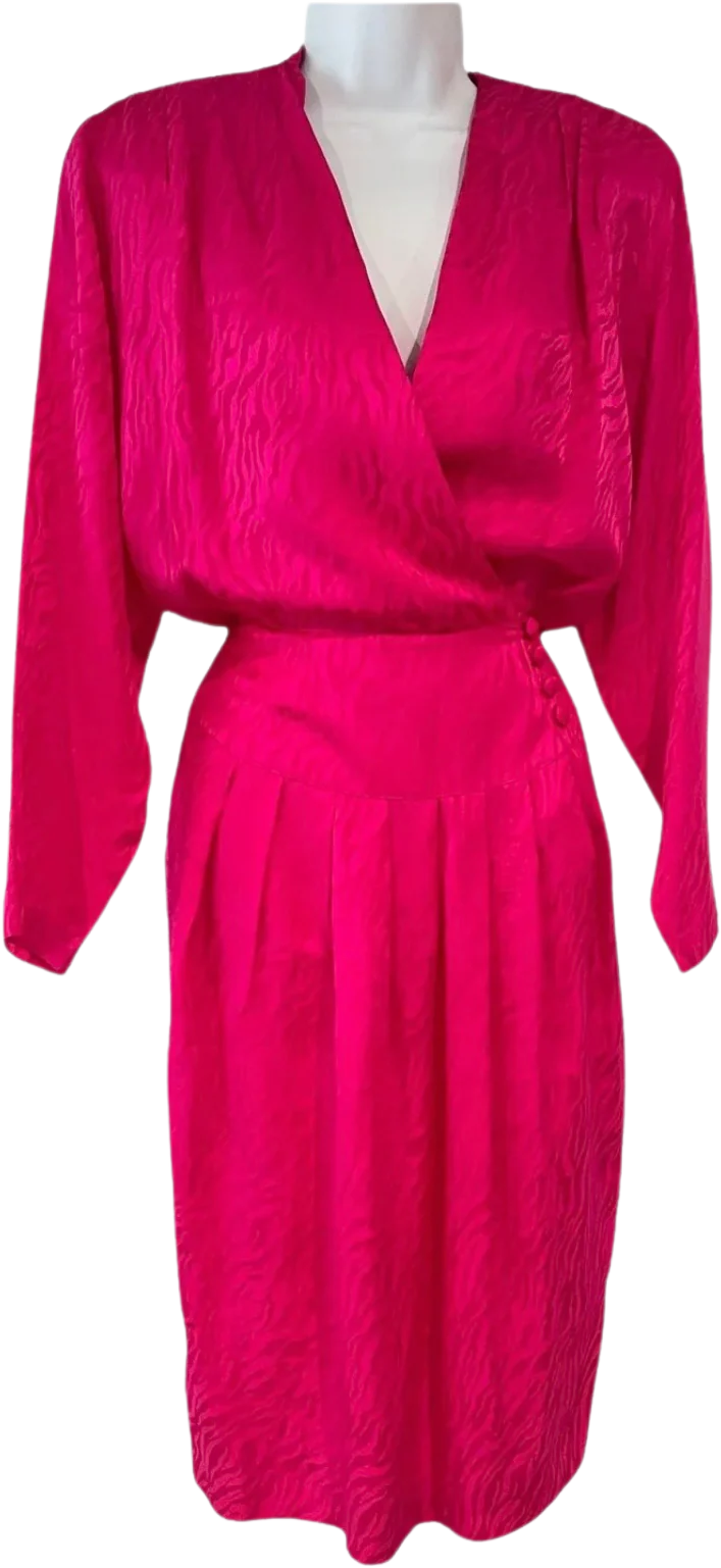 80s Fuschia Wrap Cinch Waist Secretary Bombshell Dress By Sk & Company Dress