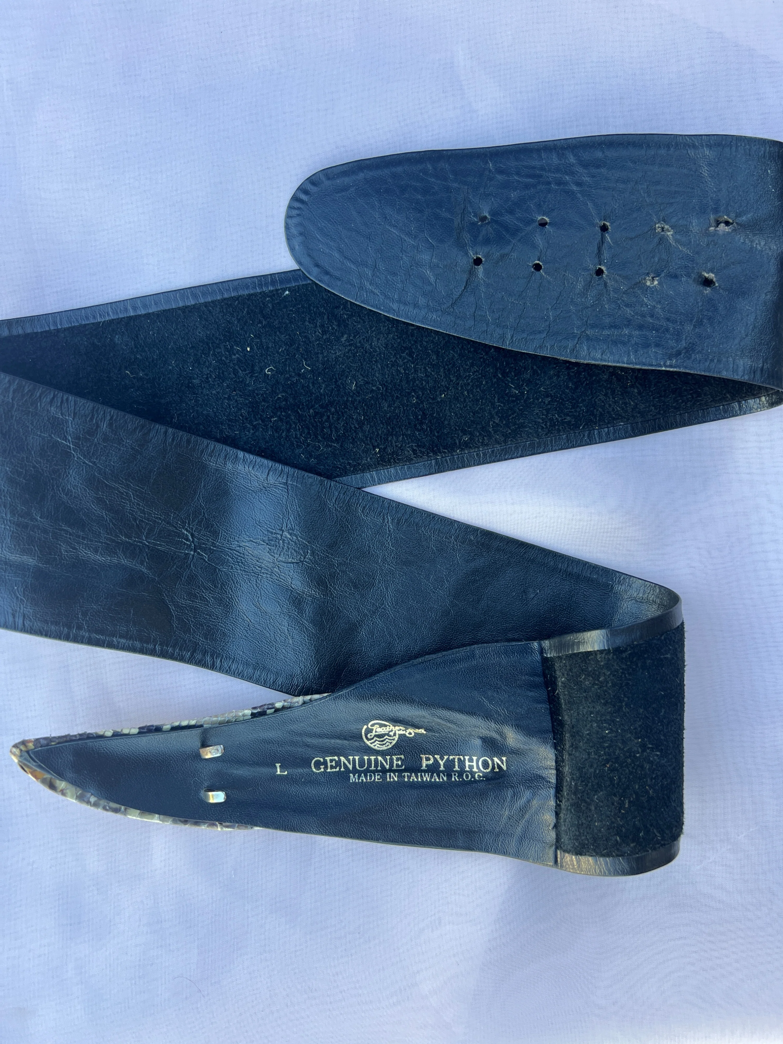 80s Genuine Python Black Leather Belt by Leather of the Best - Image 4