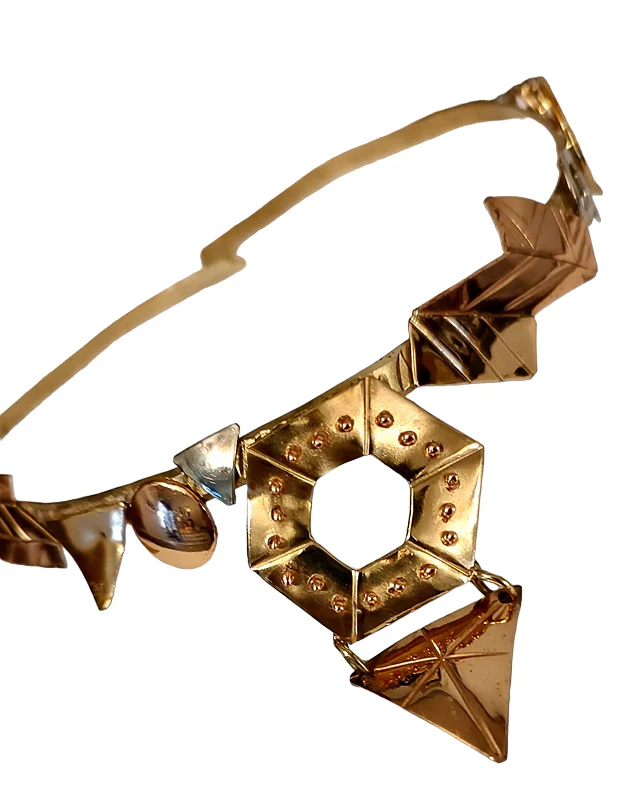 80s Geometric Artisan Made Mixed Metal Choker Collar - Image 6