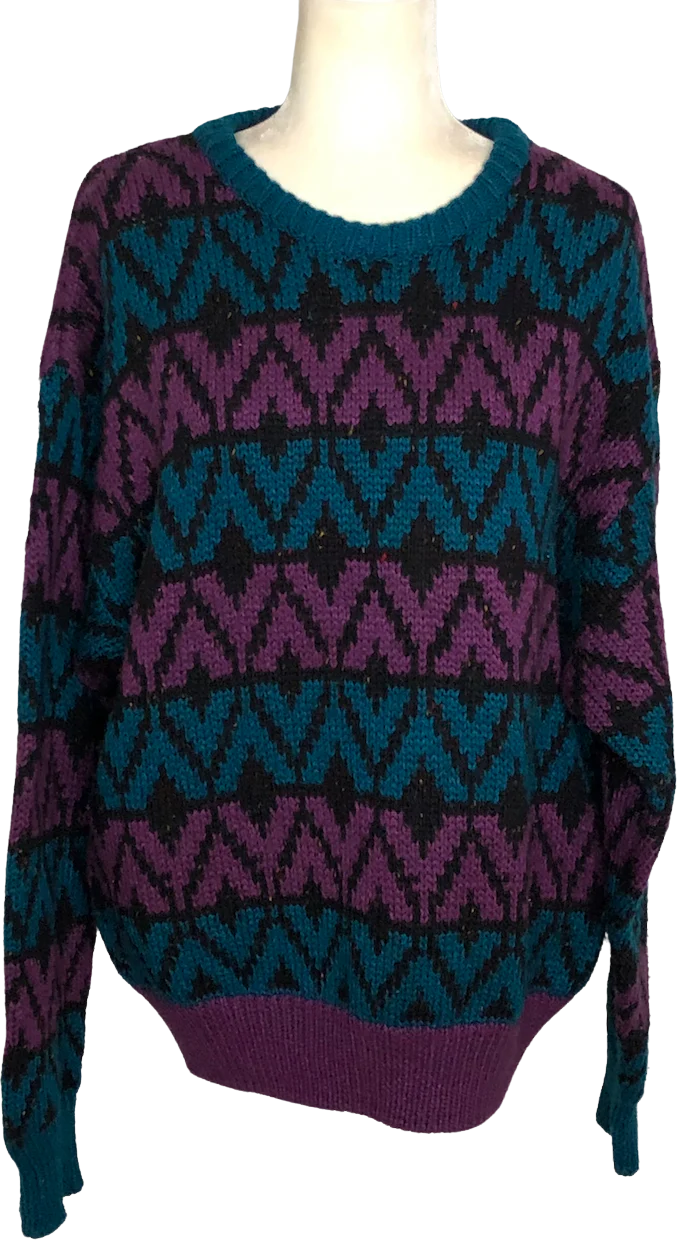 80s Geometric Crew Neck Ski Sweater Unisex By Sahara Club