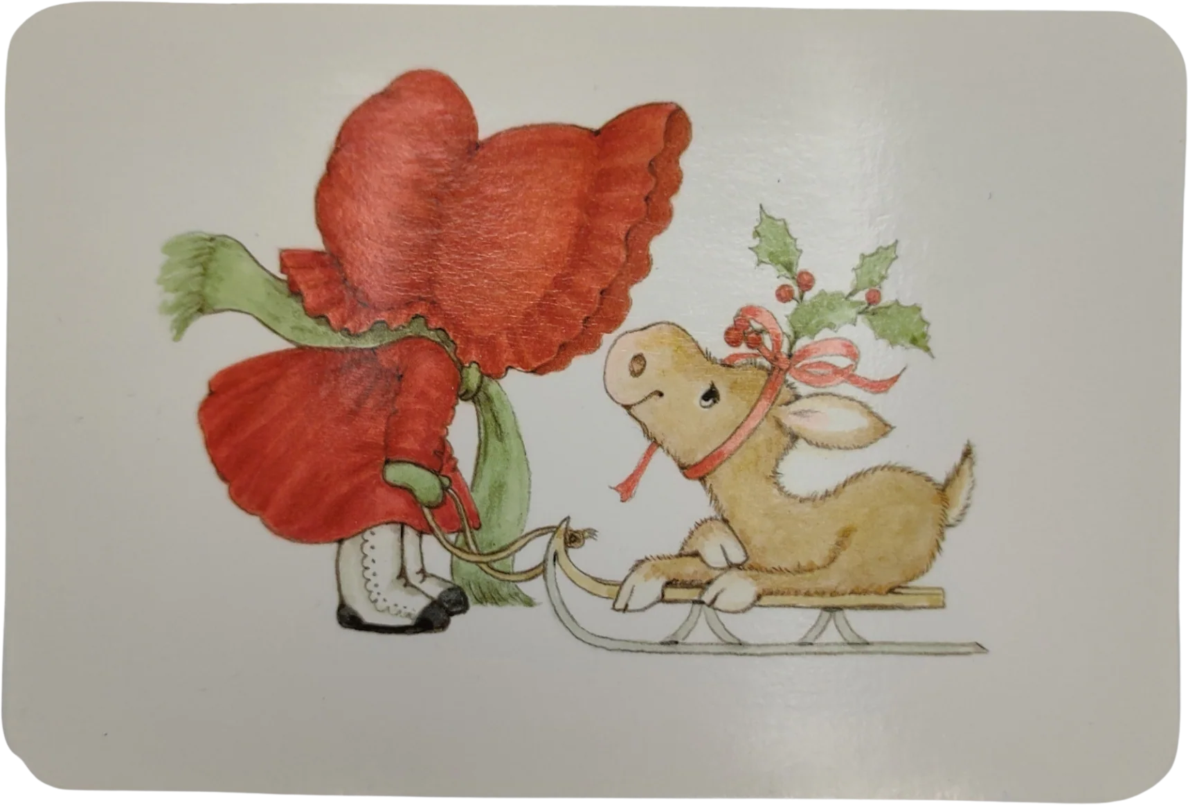 80s Girl In Bonnet Reindeer Christmas Postcards 13ct By Hallmark