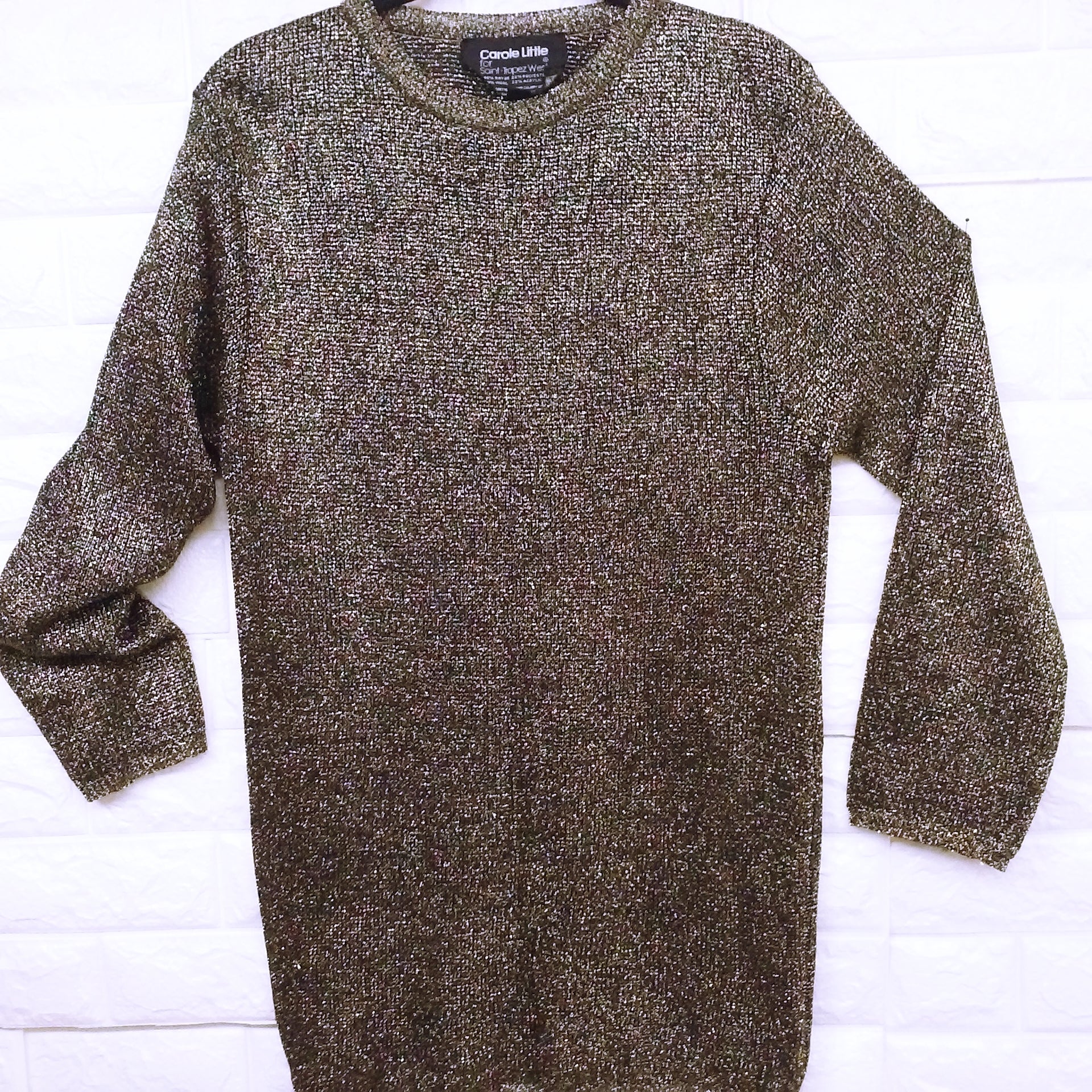 80s Glitter Glam Metallic Tunic Sweater Gold Black By Carole Little for St. Tropez West Made In British Crown Colony Hong Kong - Image 4