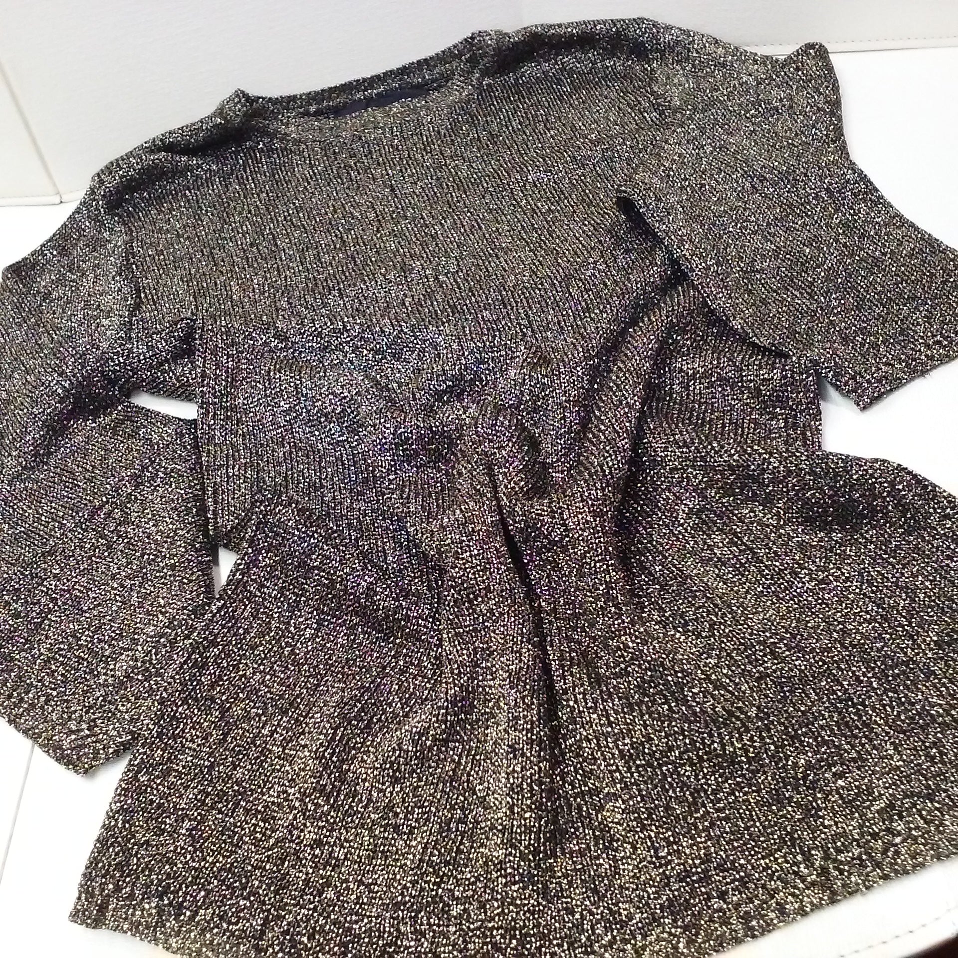 80s Glitter Glam Metallic Tunic Sweater Gold Black By Carole Little for St. Tropez West Made In British Crown Colony Hong Kong - Image 7
