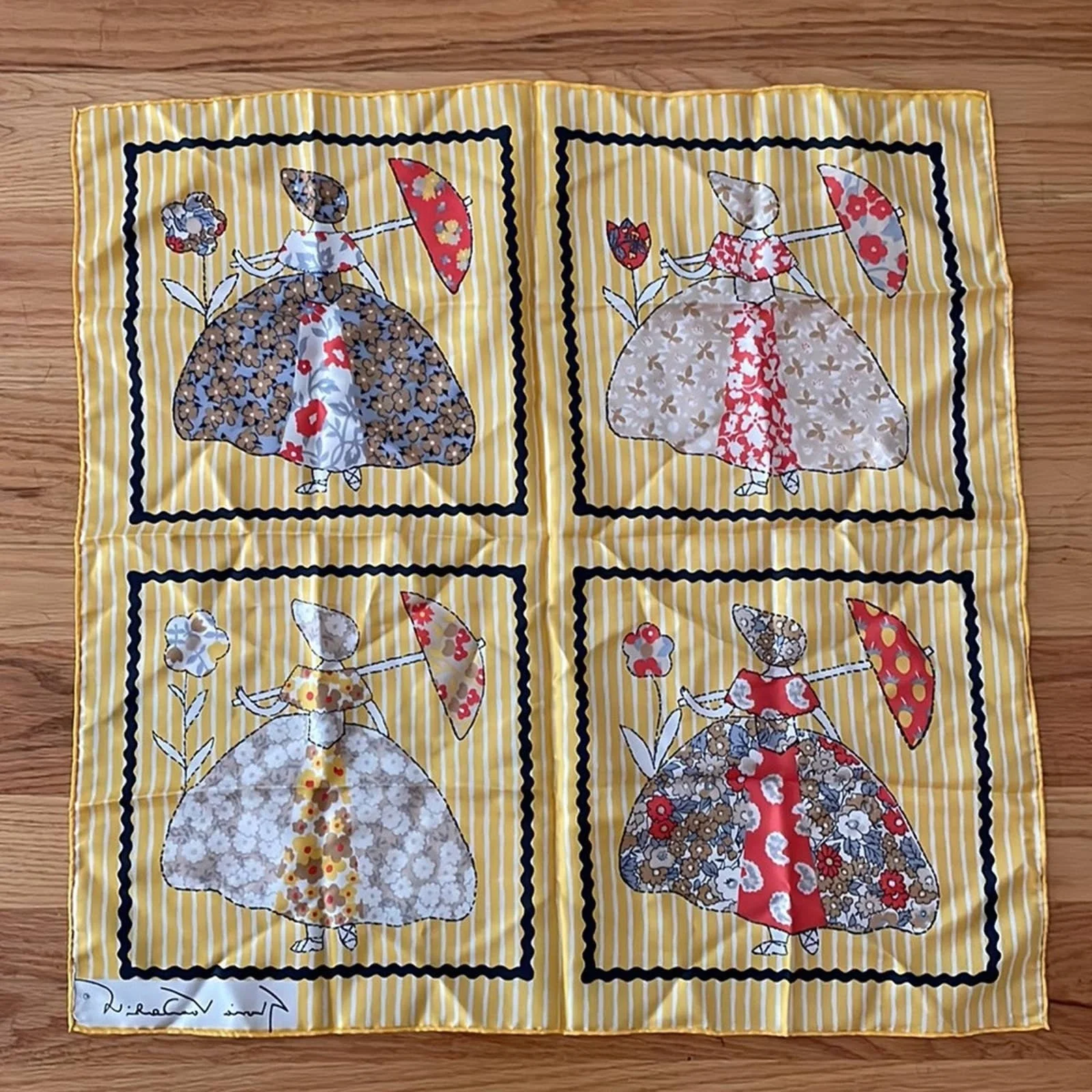 80s Gloria Vanderbilt Calico Parasol Square Silk Scarf by Gloria Vanderbilt - Image 3