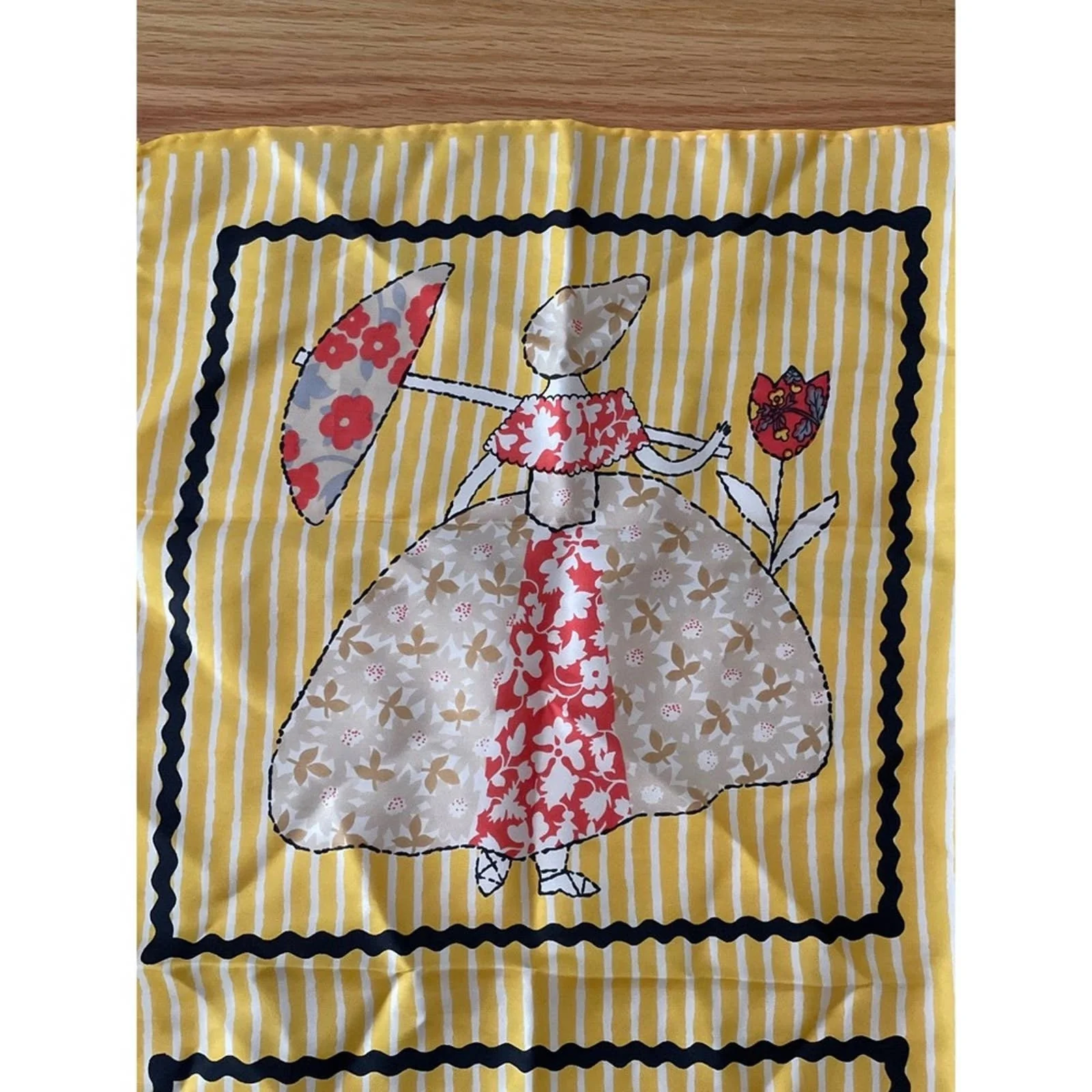 80s Gloria Vanderbilt Calico Parasol Square Silk Scarf by Gloria Vanderbilt - Image 4