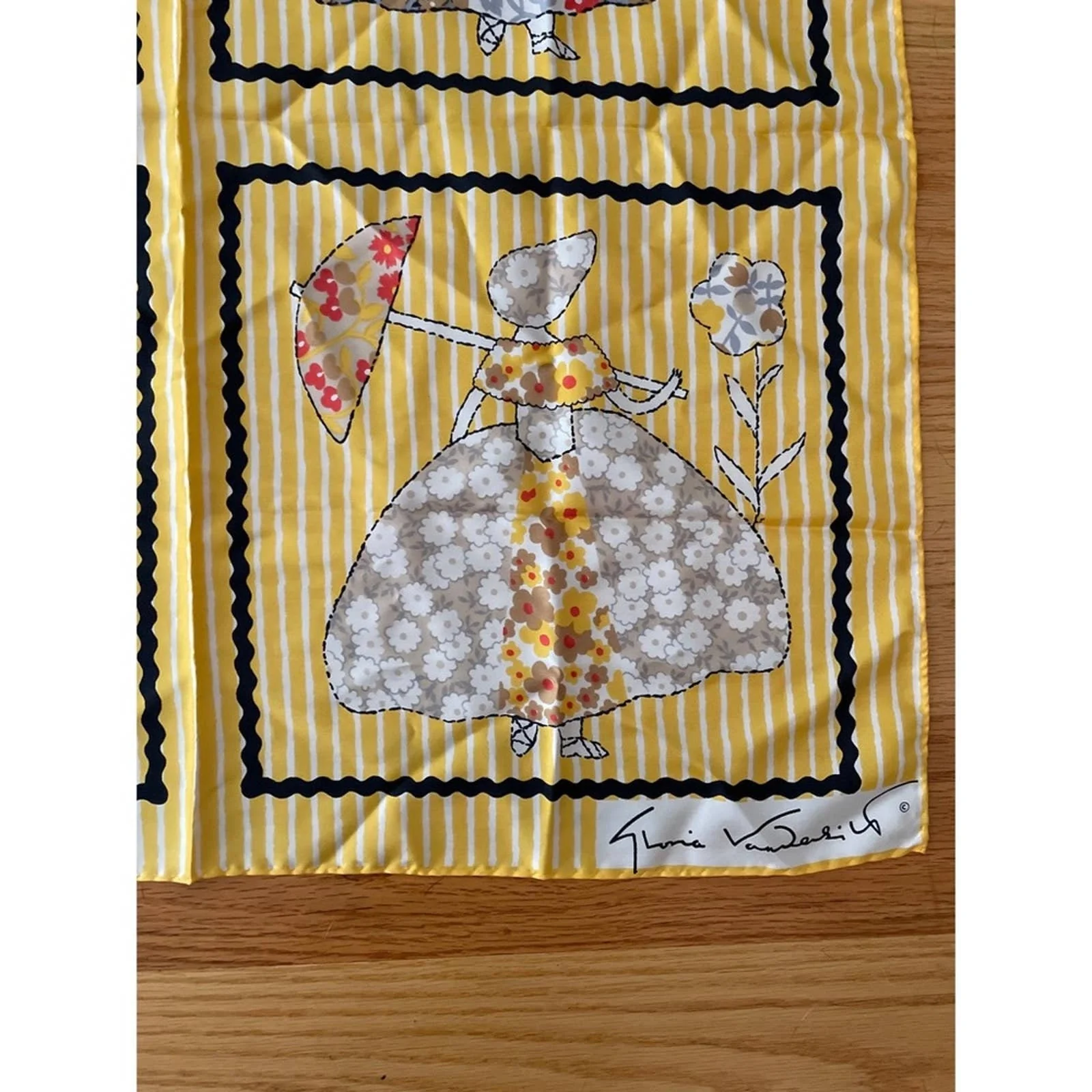 80s Gloria Vanderbilt Calico Parasol Square Silk Scarf by Gloria Vanderbilt - Image 6