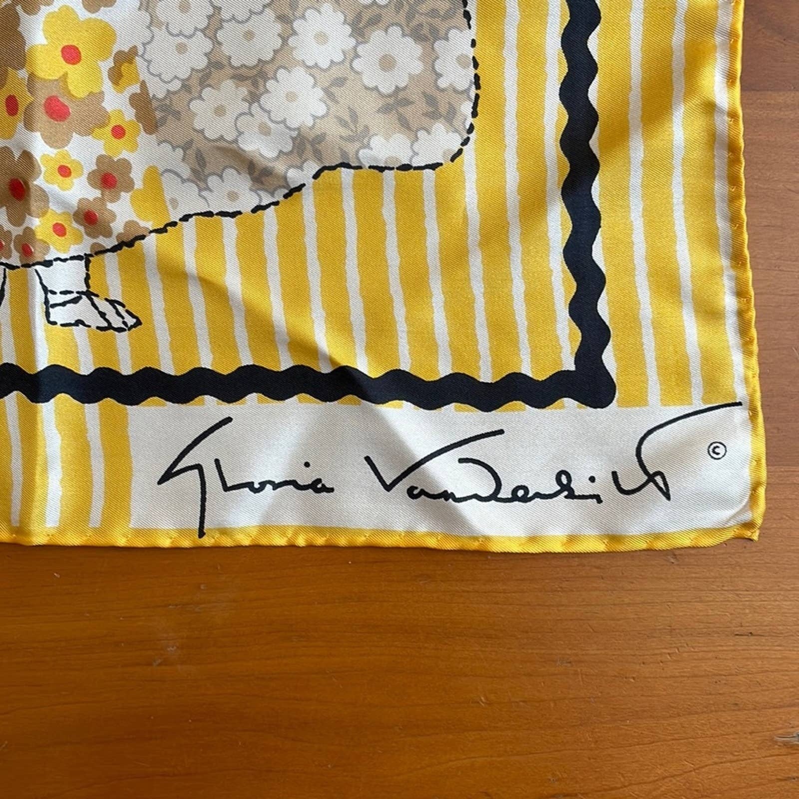 80s Gloria Vanderbilt Calico Parasol Square Silk Scarf by Gloria Vanderbilt - Image 8