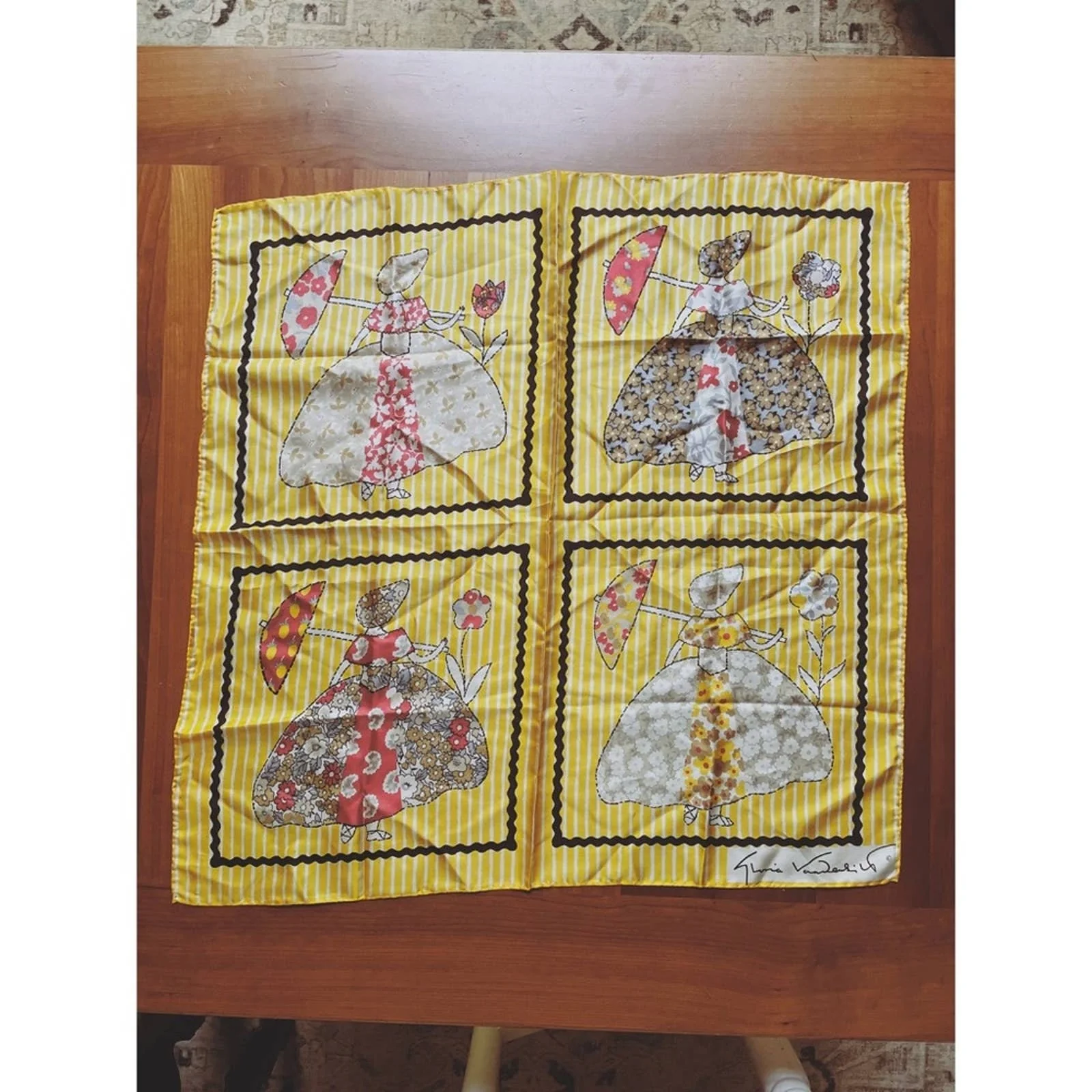 80s Gloria Vanderbilt Calico Parasol Square Silk Scarf by Gloria Vanderbilt - Image 9
