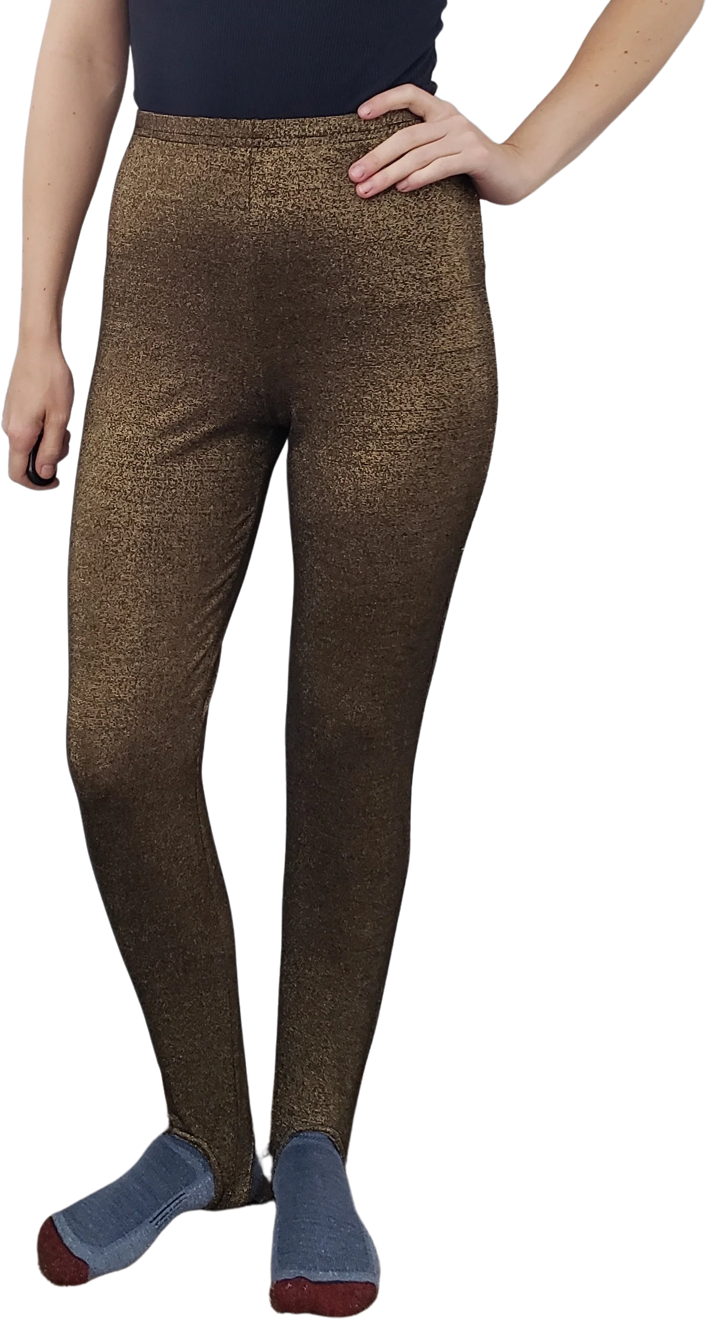 80s Gold And Black Stirrup Leggings By Stefano