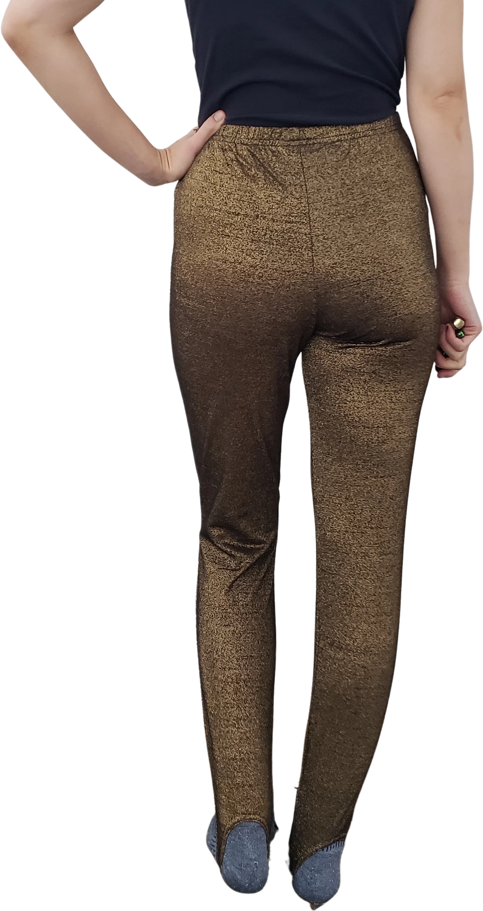 80s Gold And Black Stirrup Leggings By Stefano - Image 2