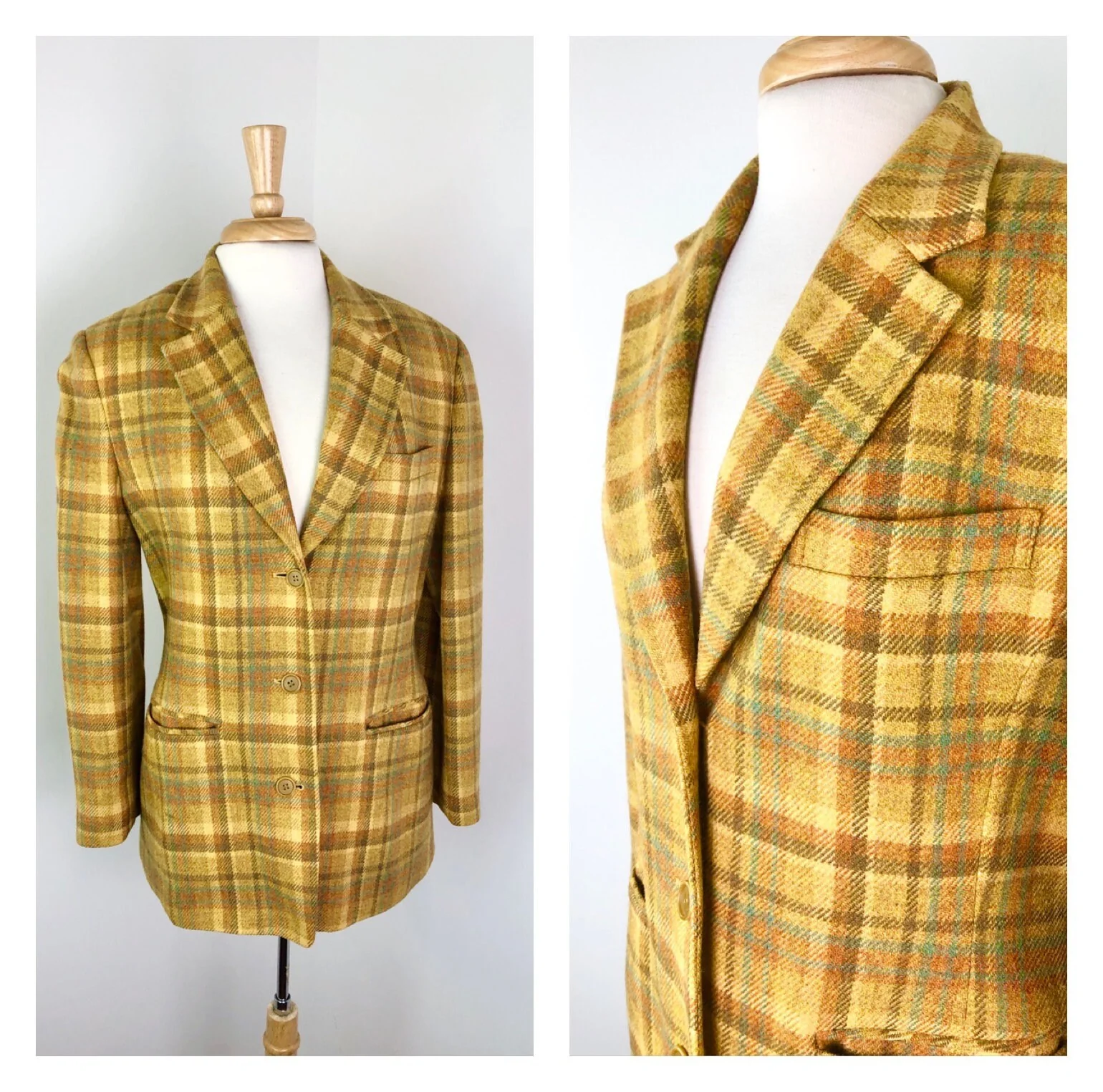 80s Gold Copper, and Blue Plaid Wool Blazer by Christian Dior - Image 2