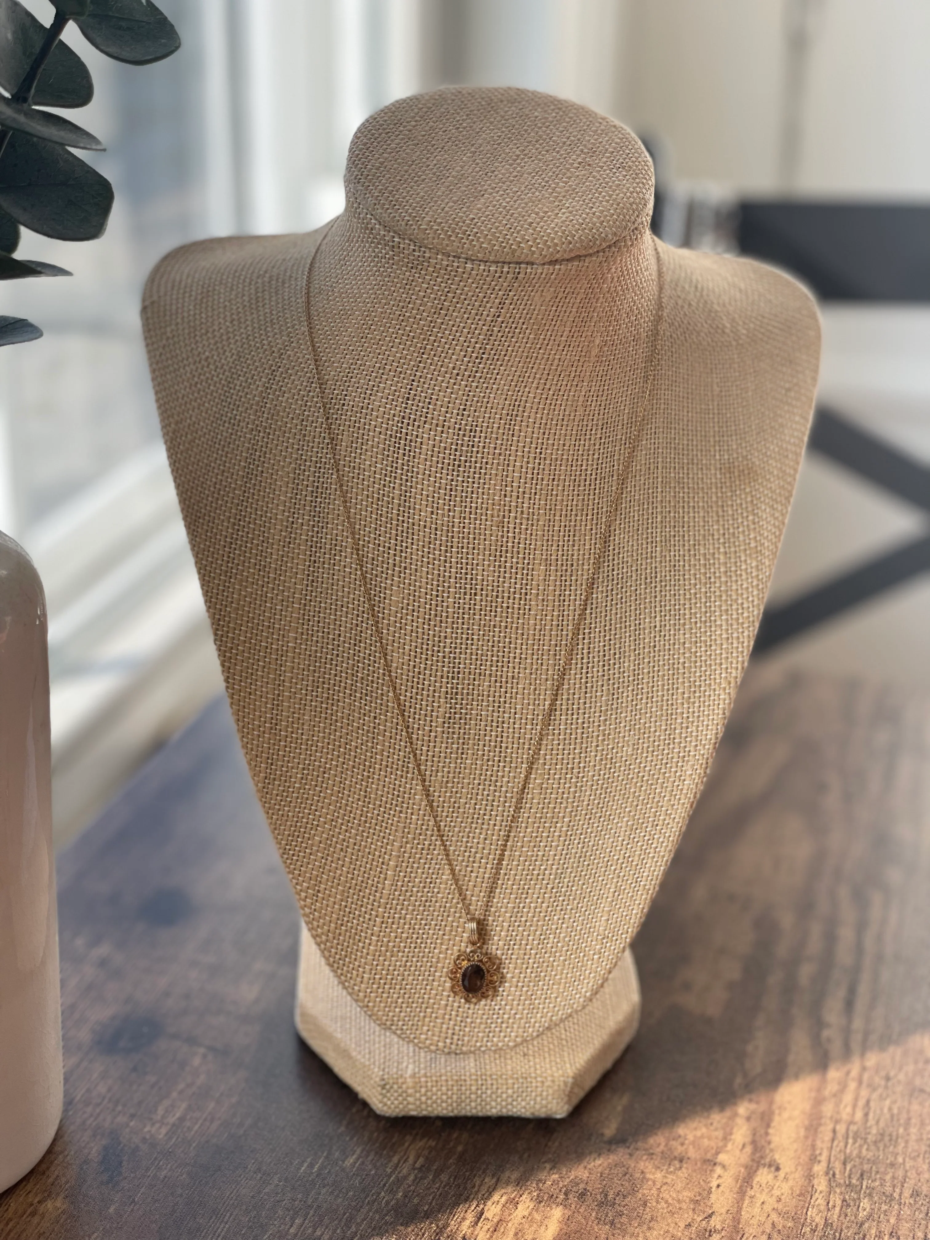 80s Gold Filled Necklace With Gray Rhinestone Pendant - Image 10