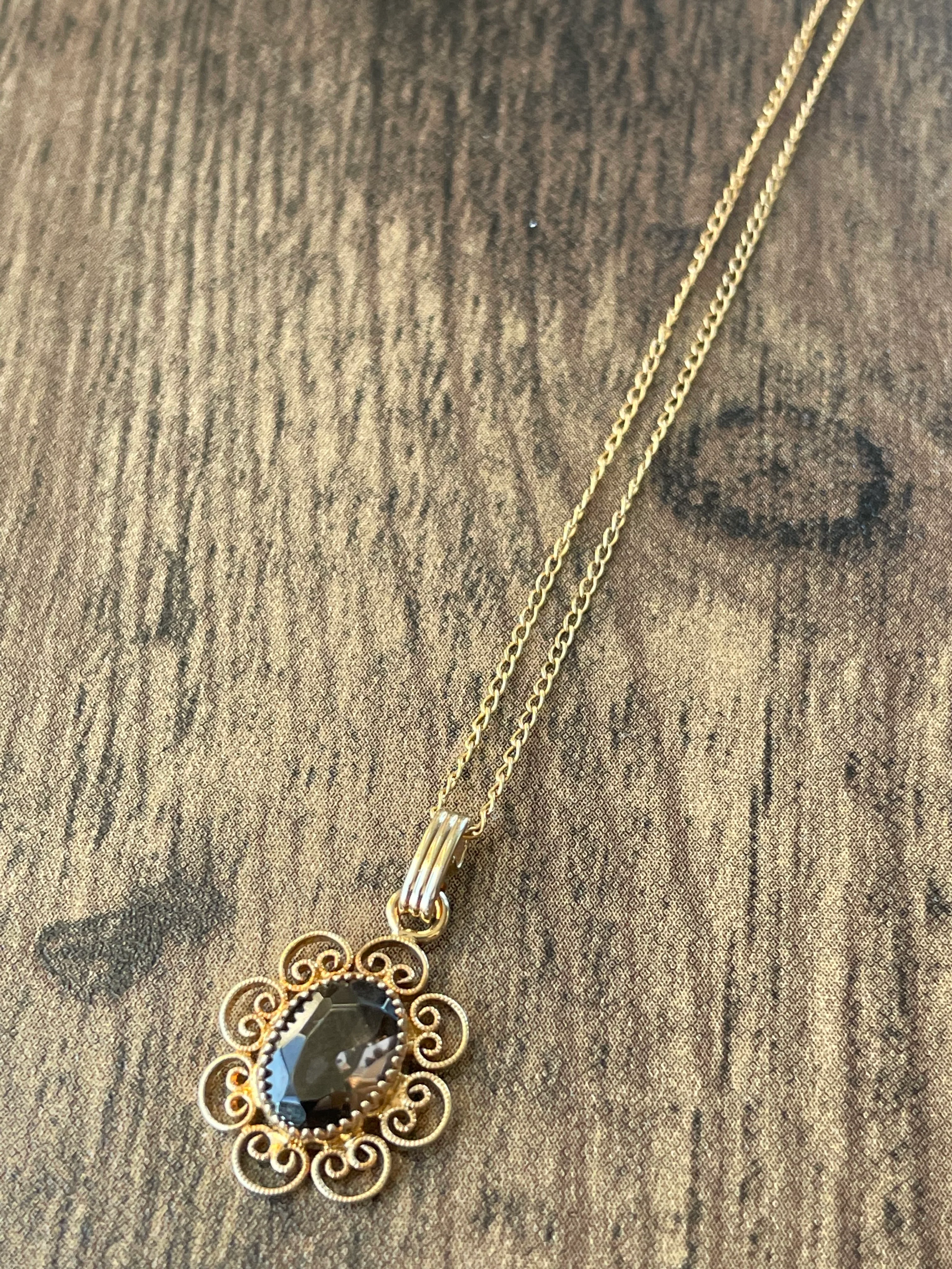 80s Gold Filled Necklace With Gray Rhinestone Pendant - Image 13