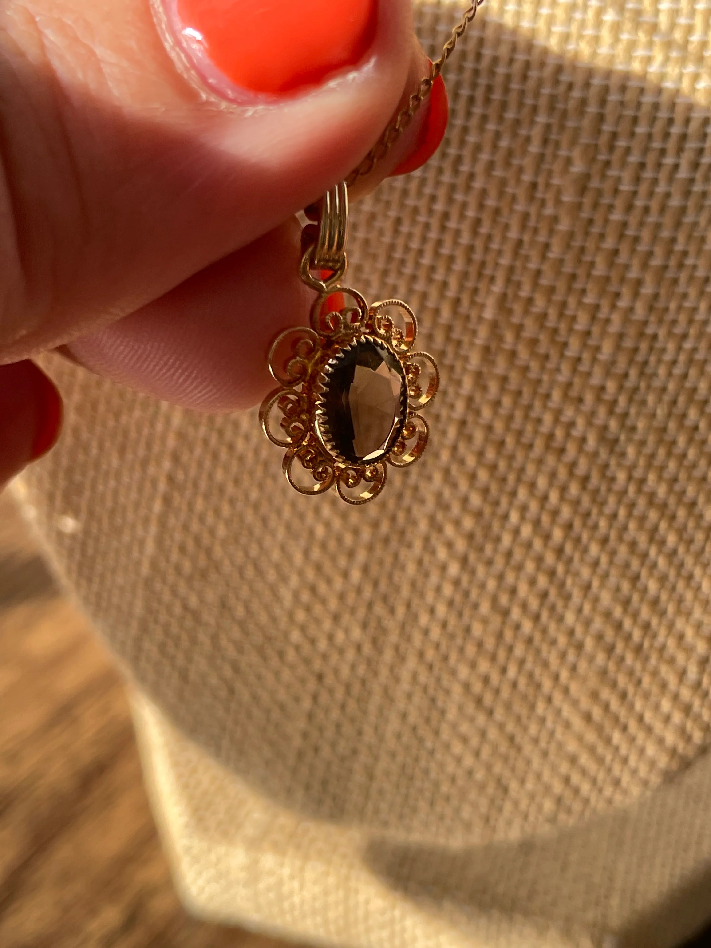 80s Gold Filled Necklace With Gray Rhinestone Pendant - Image 6