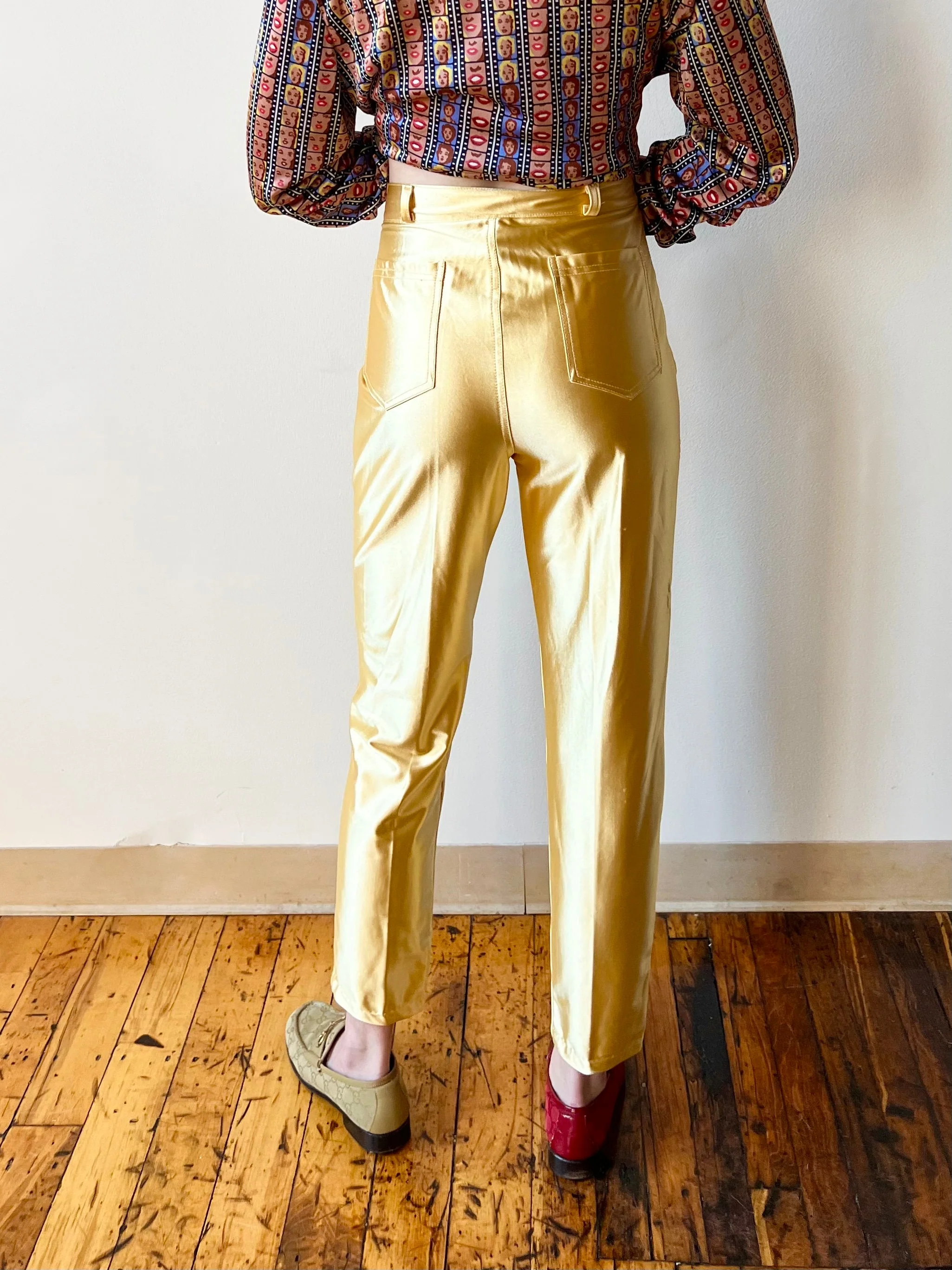 80s Gold Frederick’s of Hollywood Shiny Disco Pants Tapered Leg by Frederick’s of Hollywood - Image 2