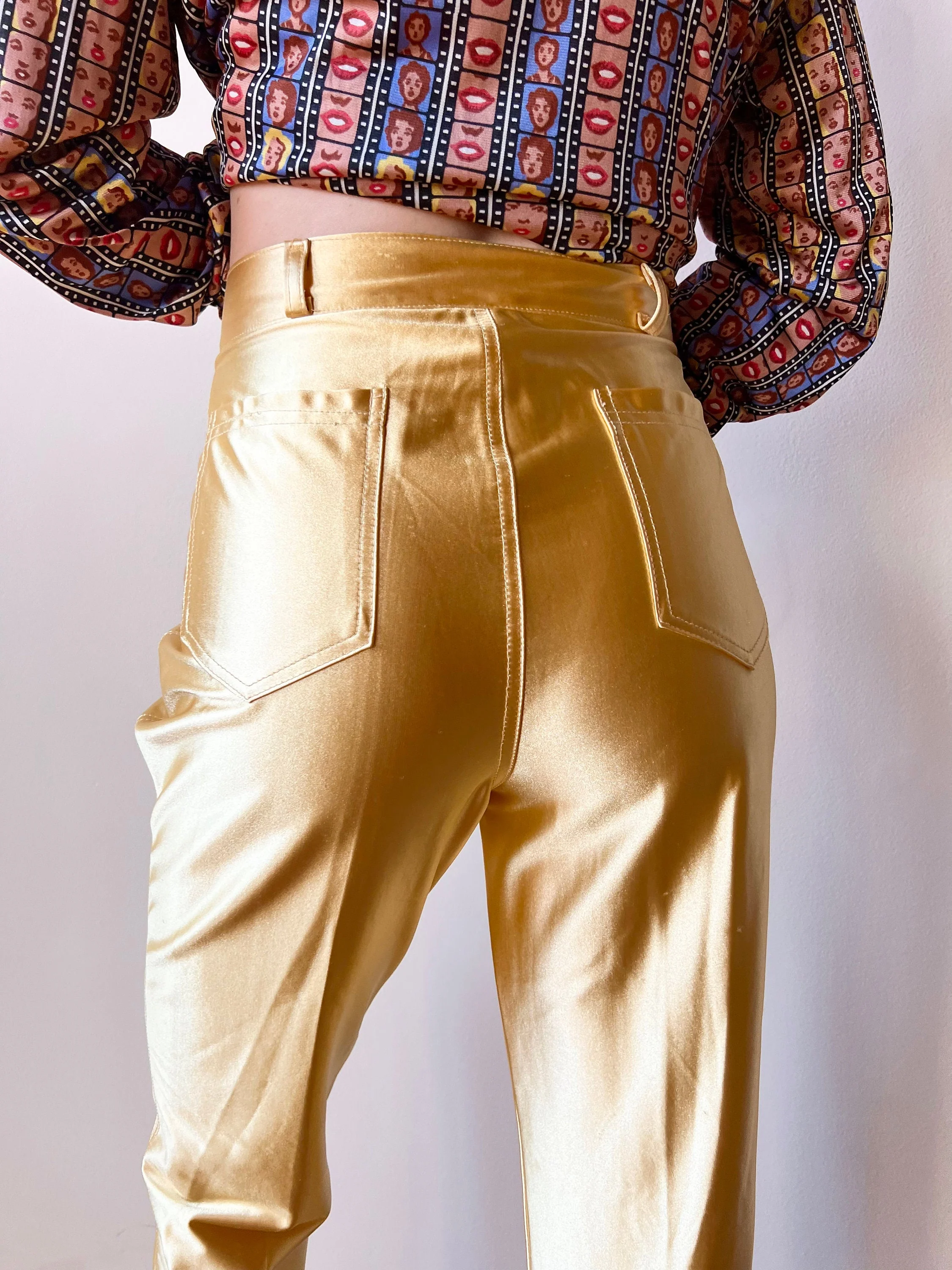80s Gold Frederick’s of Hollywood Shiny Disco Pants Tapered Leg by Frederick’s of Hollywood - Image 3