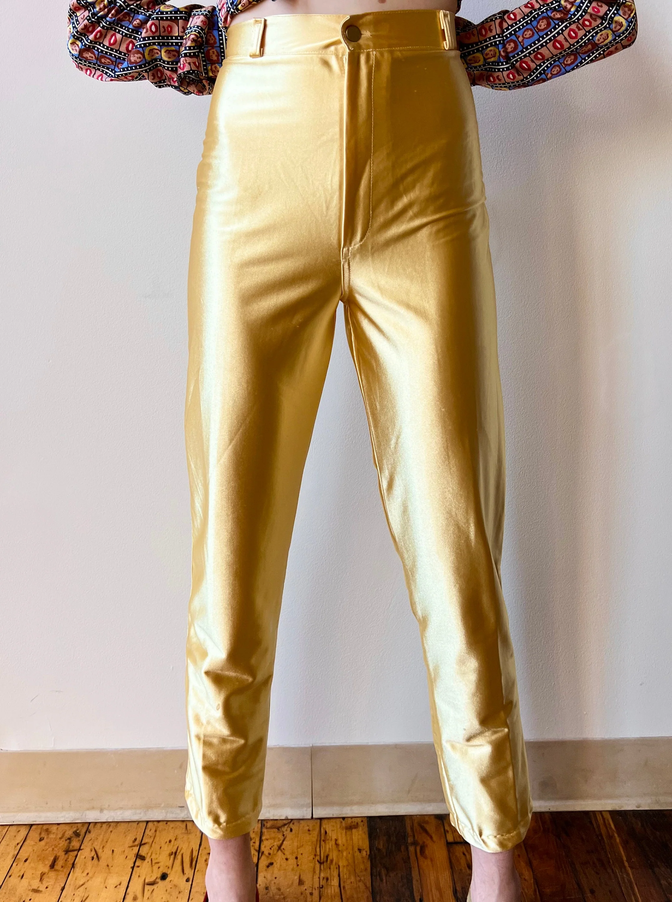 80s Gold Frederick’s of Hollywood Shiny Disco Pants Tapered Leg by Frederick’s of Hollywood - Image 7