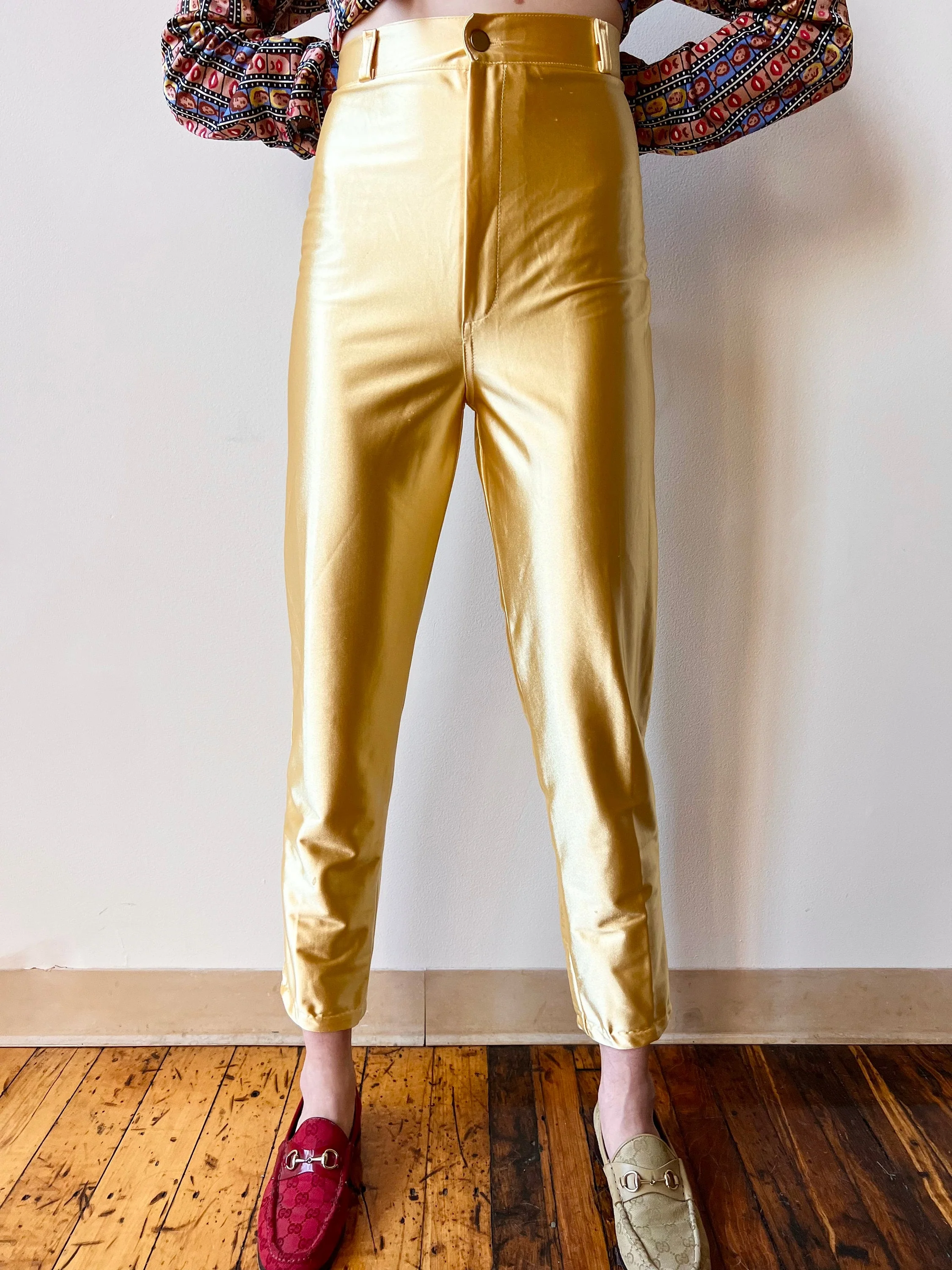 80s Gold Frederick’s of Hollywood Shiny Disco Pants Tapered Leg by Frederick’s of Hollywood - Image 8