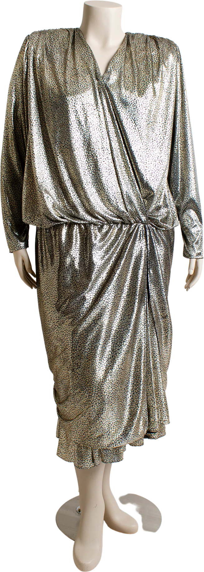 80s Gold Metallic Liquid Metal Statue Draped Dress By Night Moods