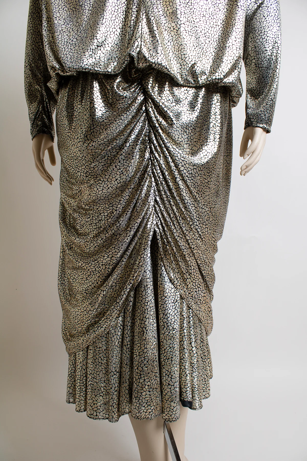 80s Gold Metallic Liquid Metal Statue Draped Dress By Night Moods - Image 3