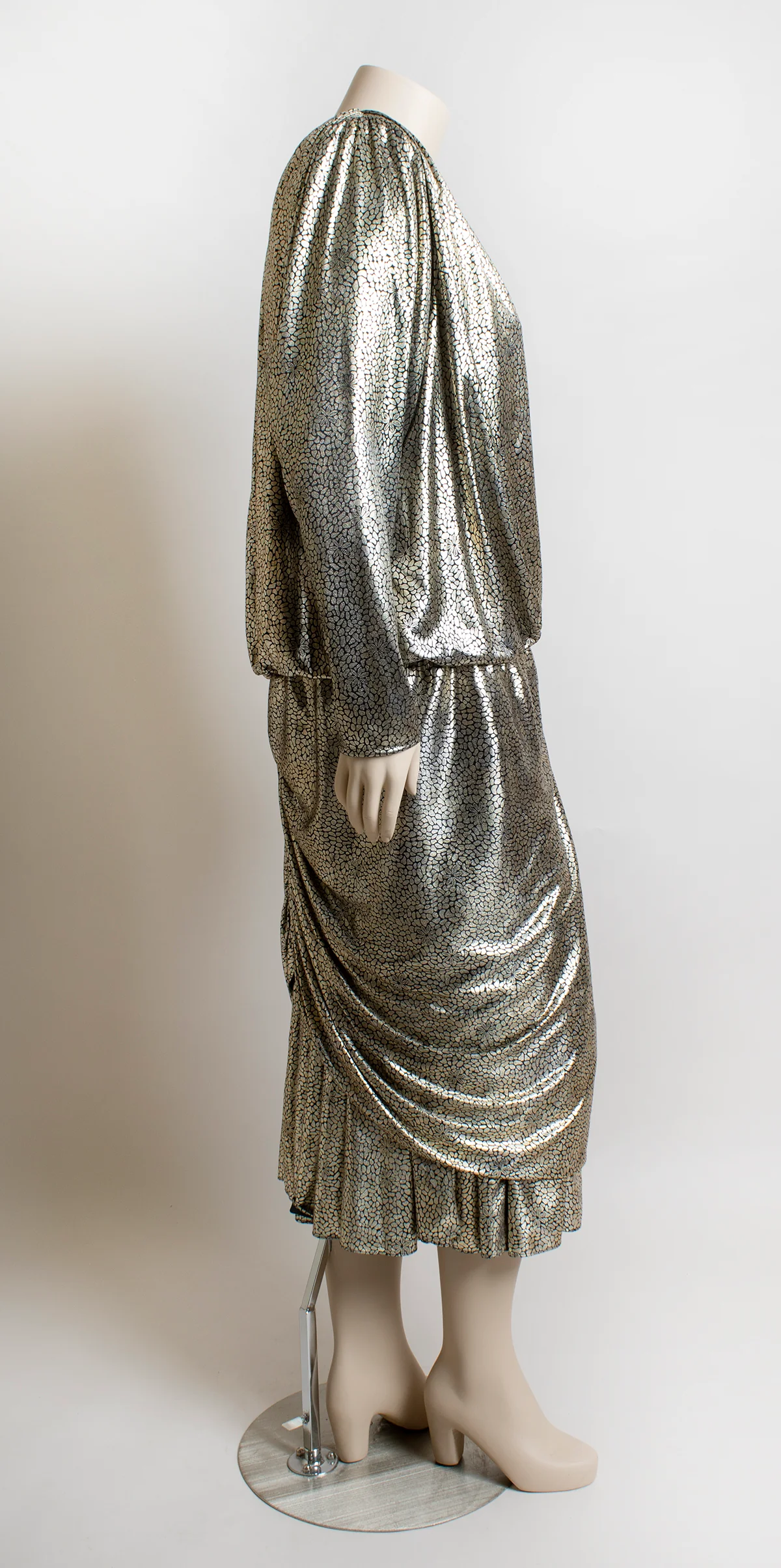80s Gold Metallic Liquid Metal Statue Draped Dress By Night Moods - Image 4