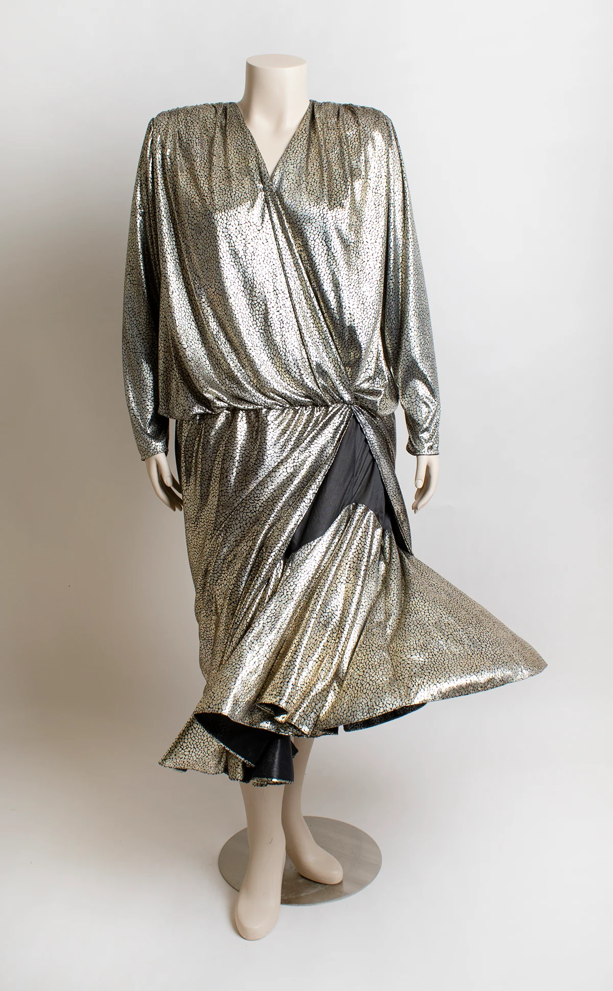 80s Gold Metallic Liquid Metal Statue Draped Dress By Night Moods - Image 6