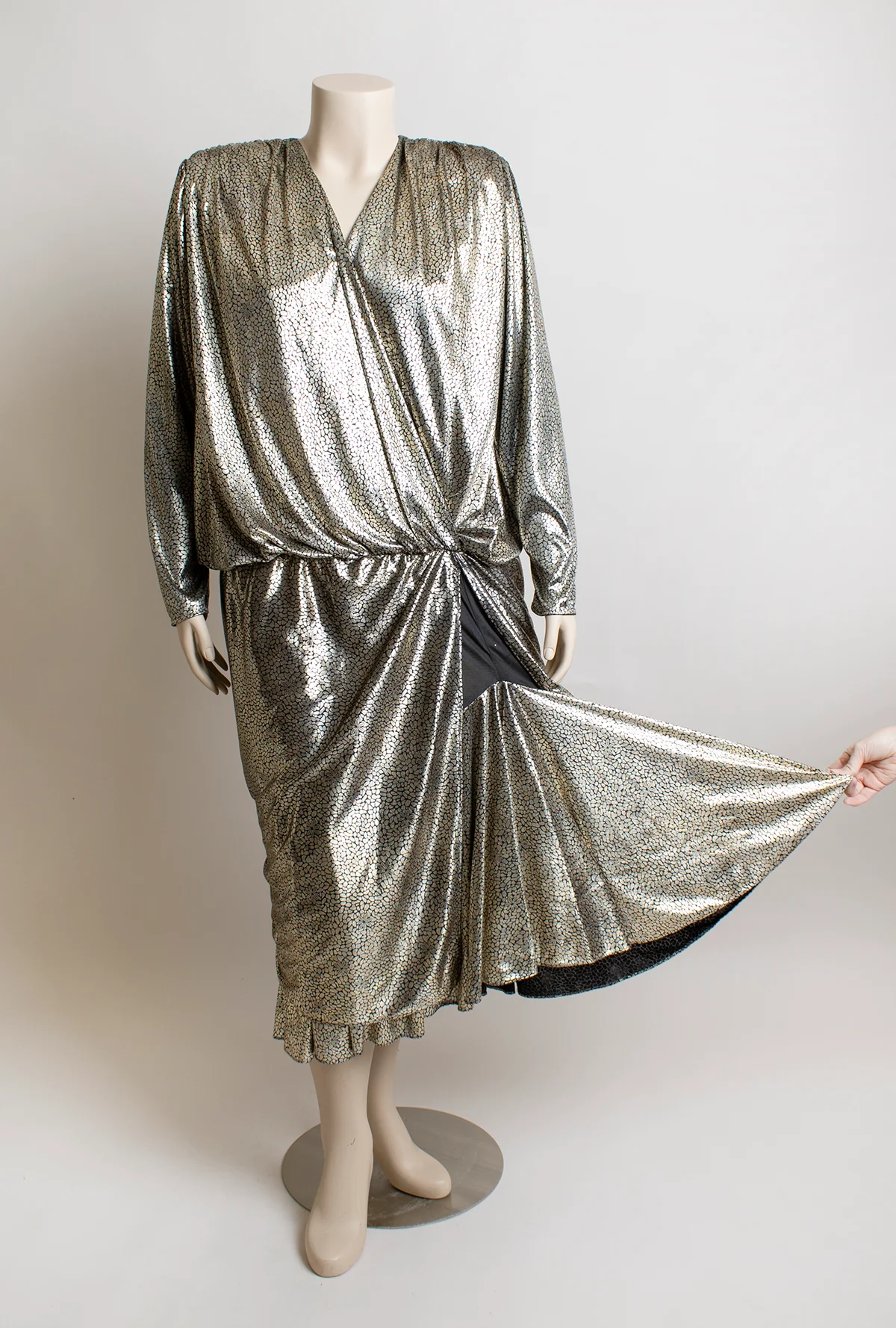 80s Gold Metallic Liquid Metal Statue Draped Dress By Night Moods - Image 7