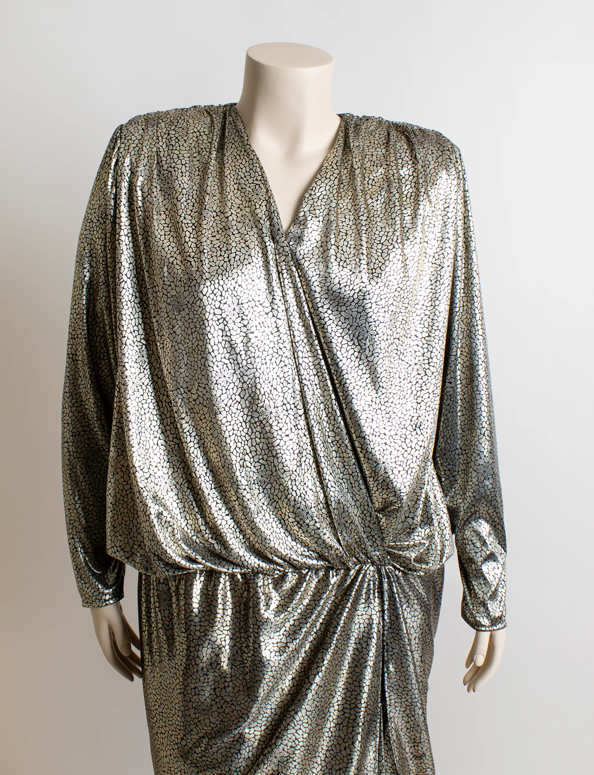 80s Gold Metallic Liquid Metal Statue Draped Dress By Night Moods - Image 8