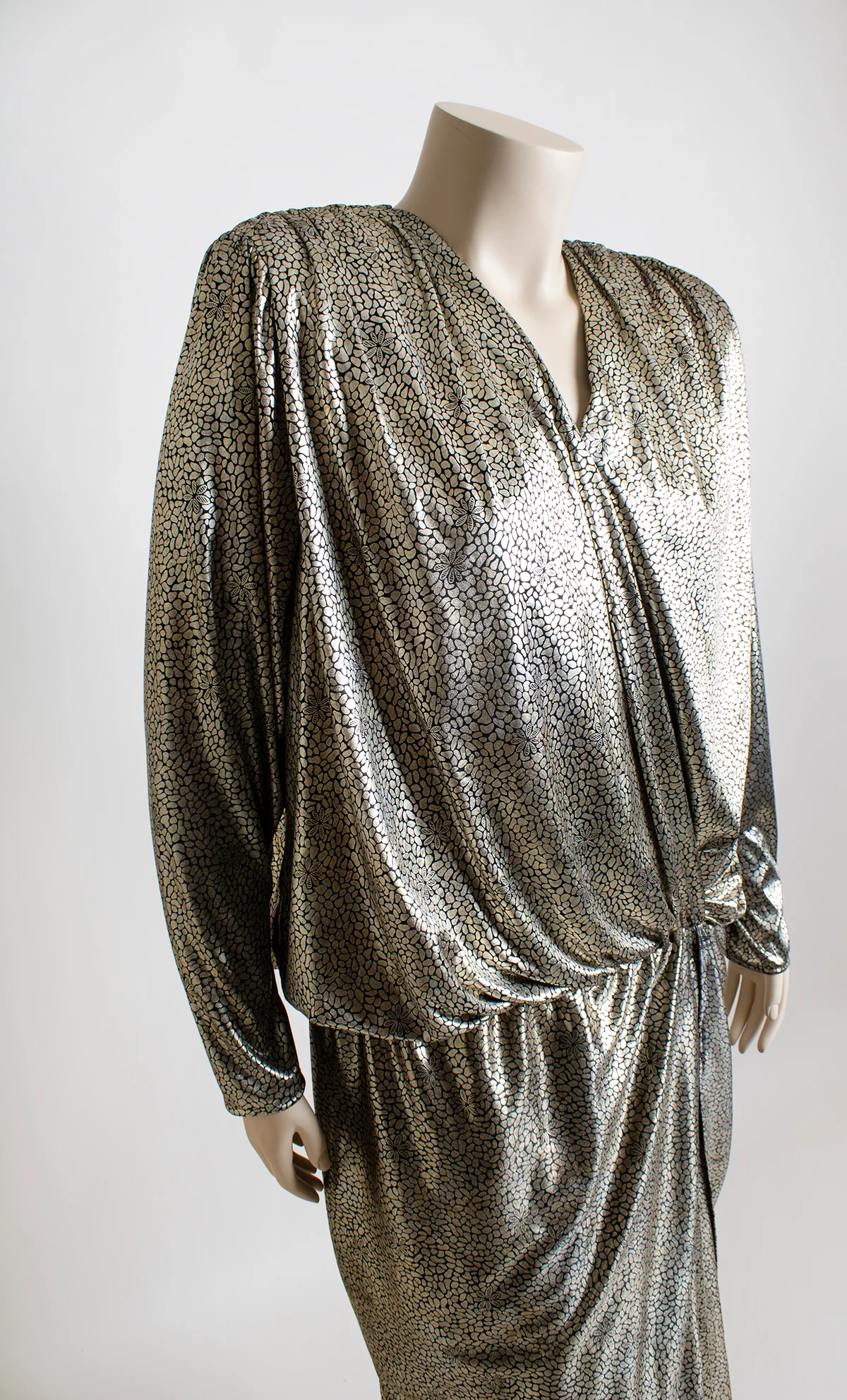 80s Gold Metallic Liquid Metal Statue Draped Dress By Night Moods - Image 9