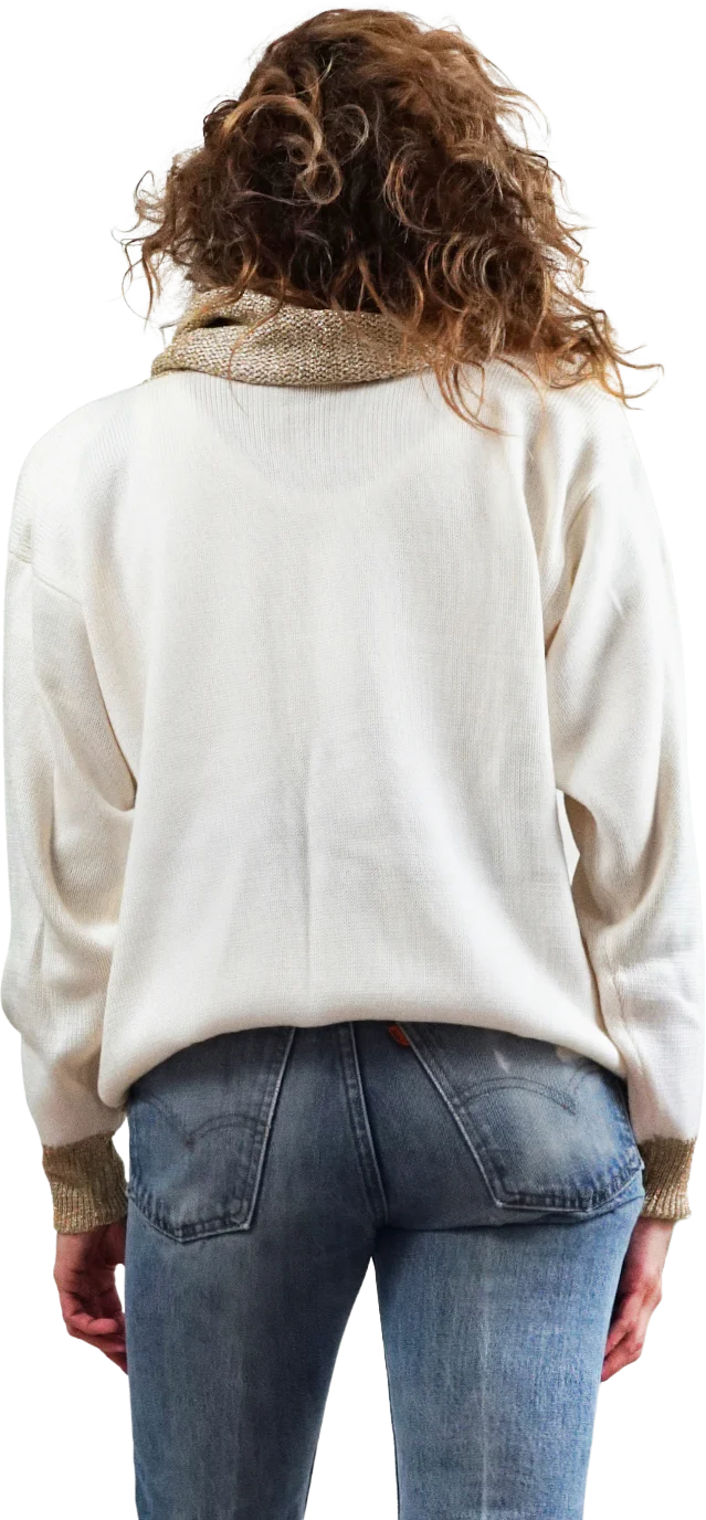 80s Gold Metallic Windowpane Cowlneck Slouchy Sweater By Suzelle - Image 2